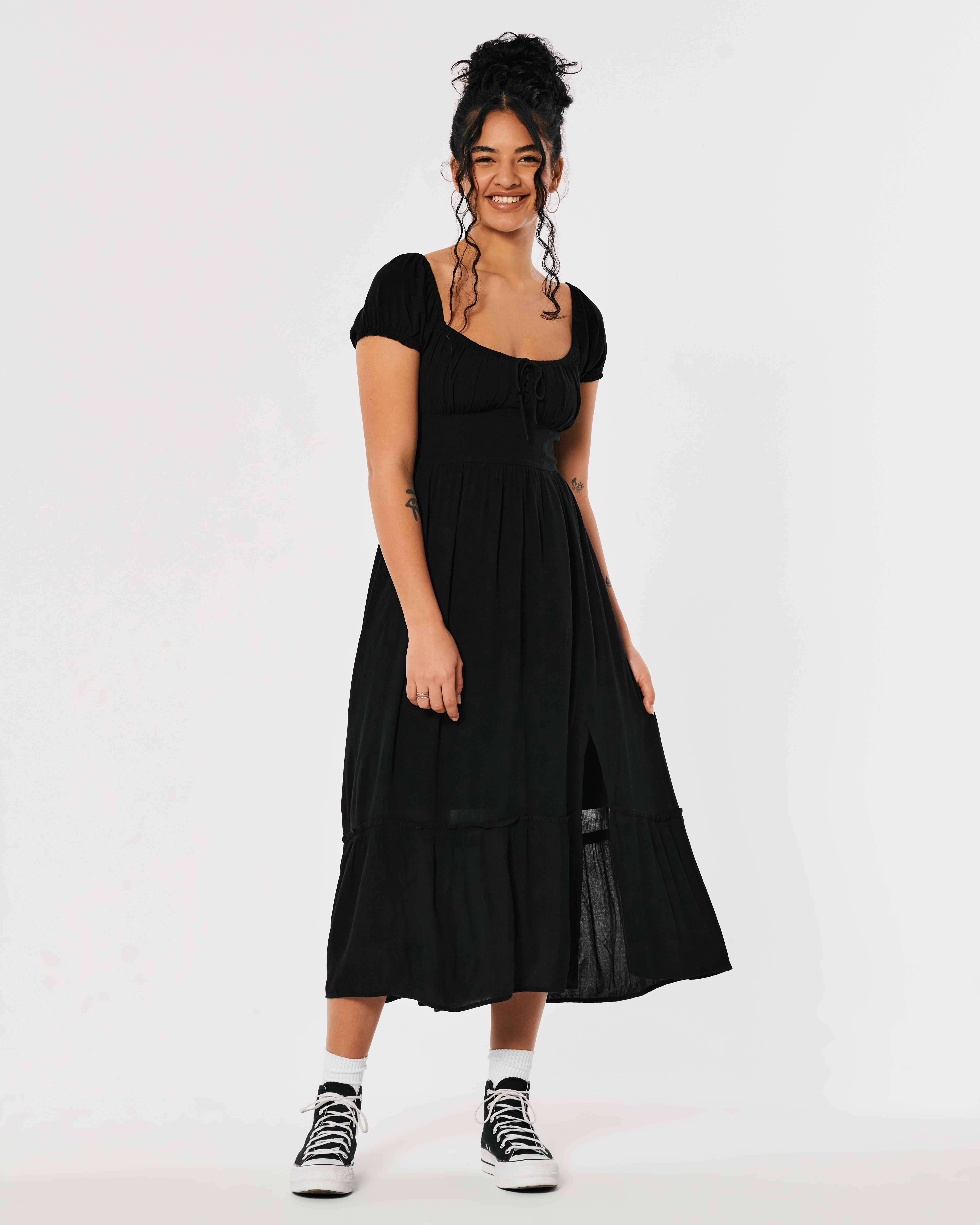 Hollister On-or-off-shoulder Ruched Bust Midi Dress in Black | Lyst UK