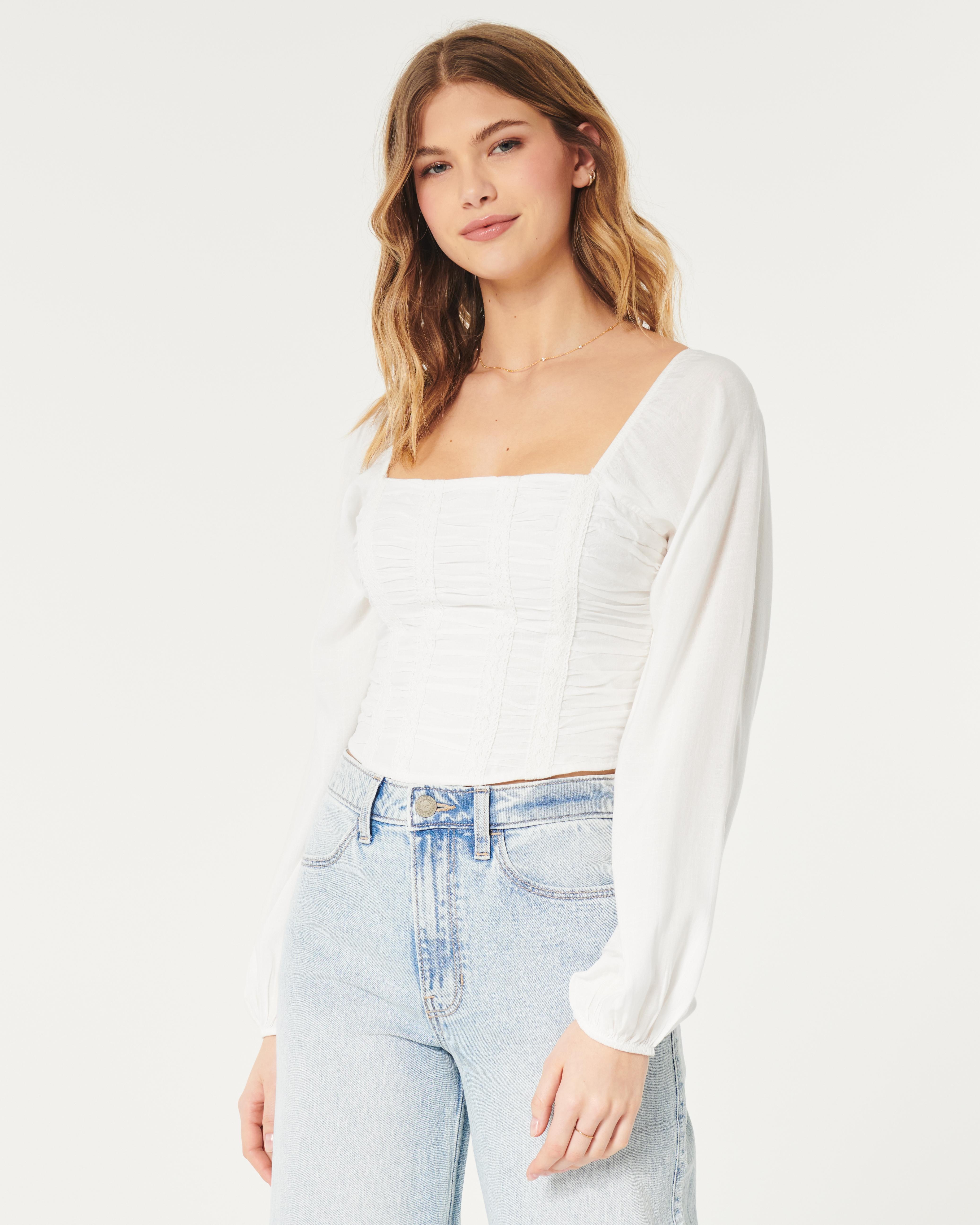 Hollister Long-sleeve Ruched Top in White Lyst UK