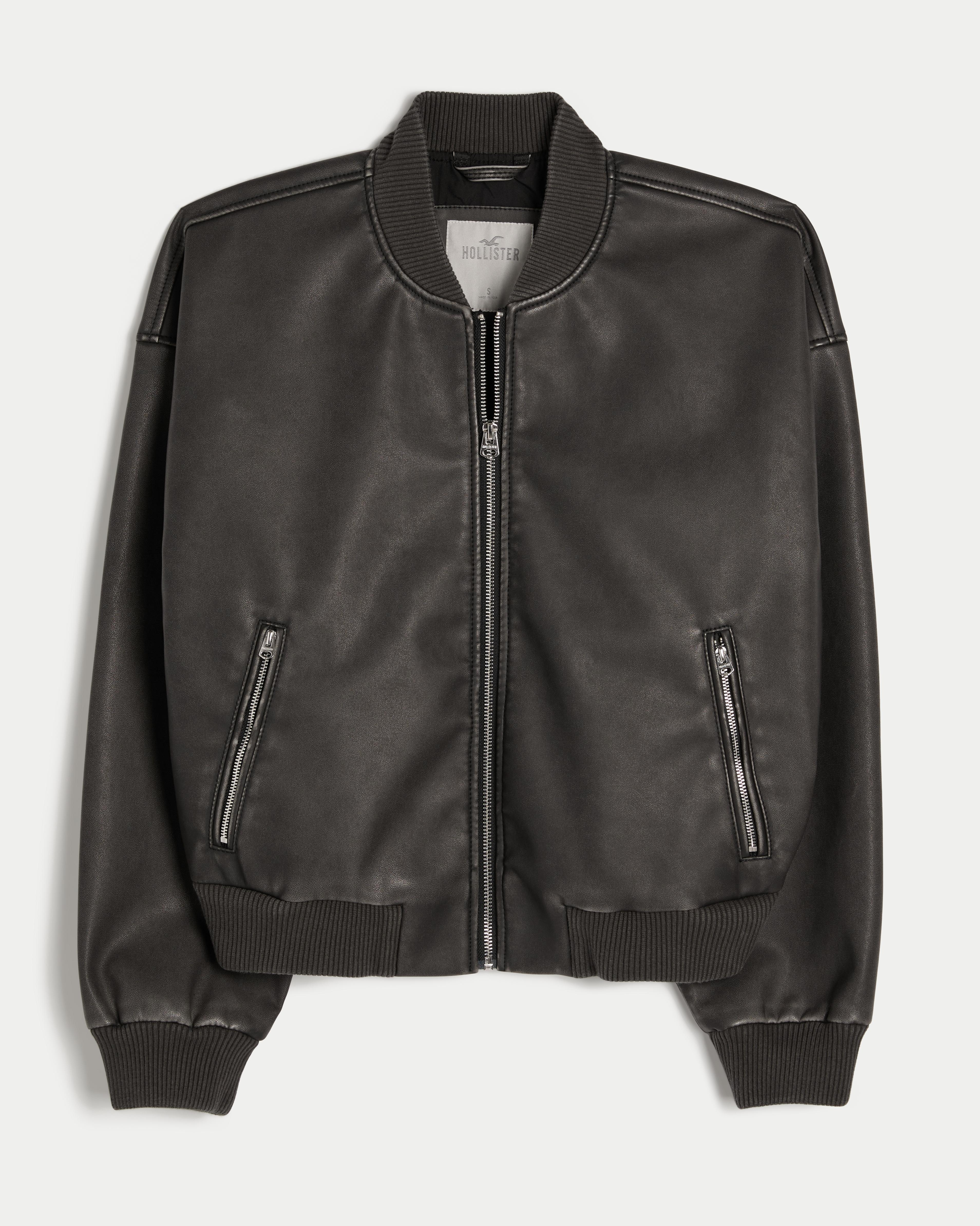 Hollister Vegan Leather Bomber Jacket in Black Lyst UK