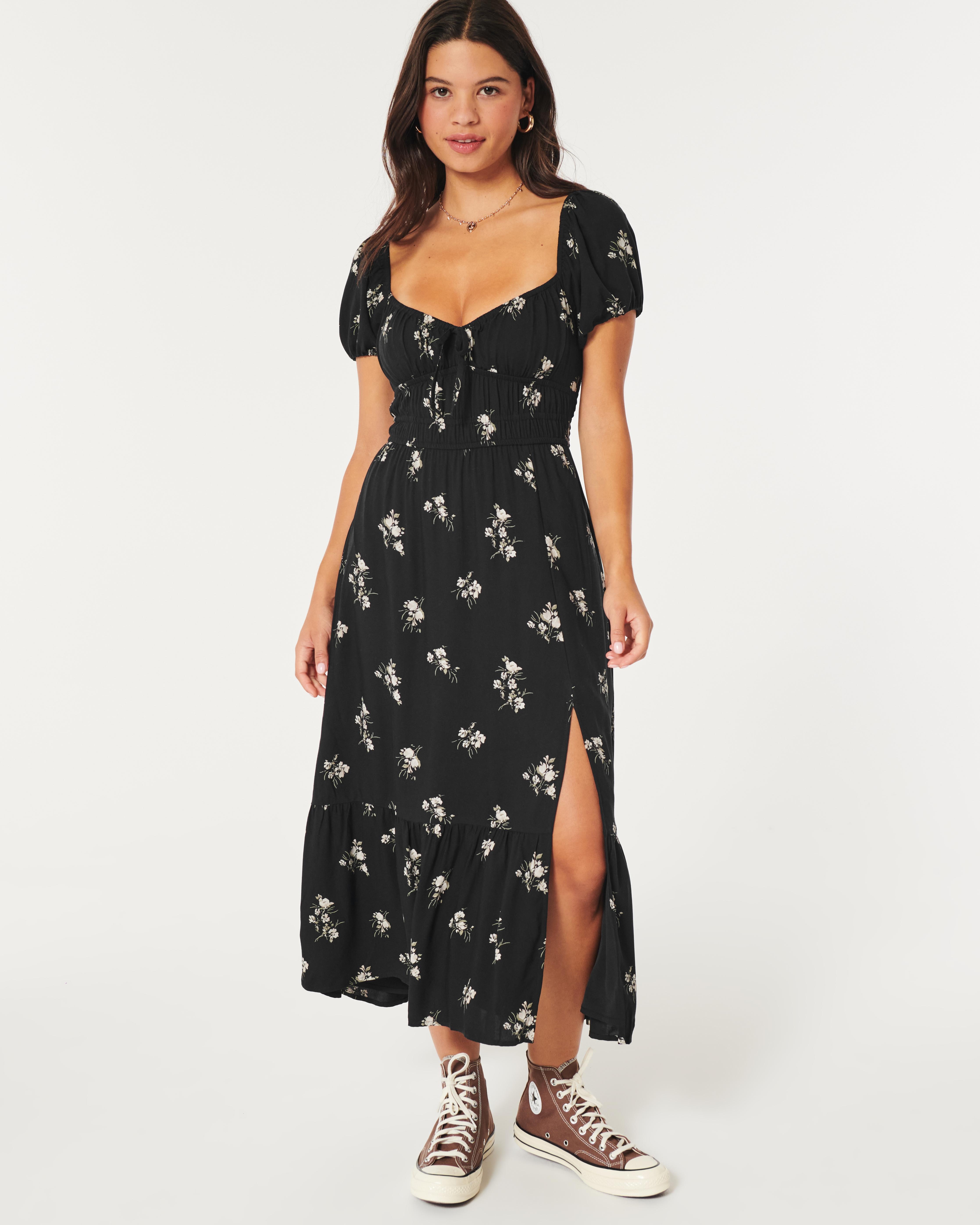 Hollister Short sleeve Channeled Midi Dress in Black Lyst UK