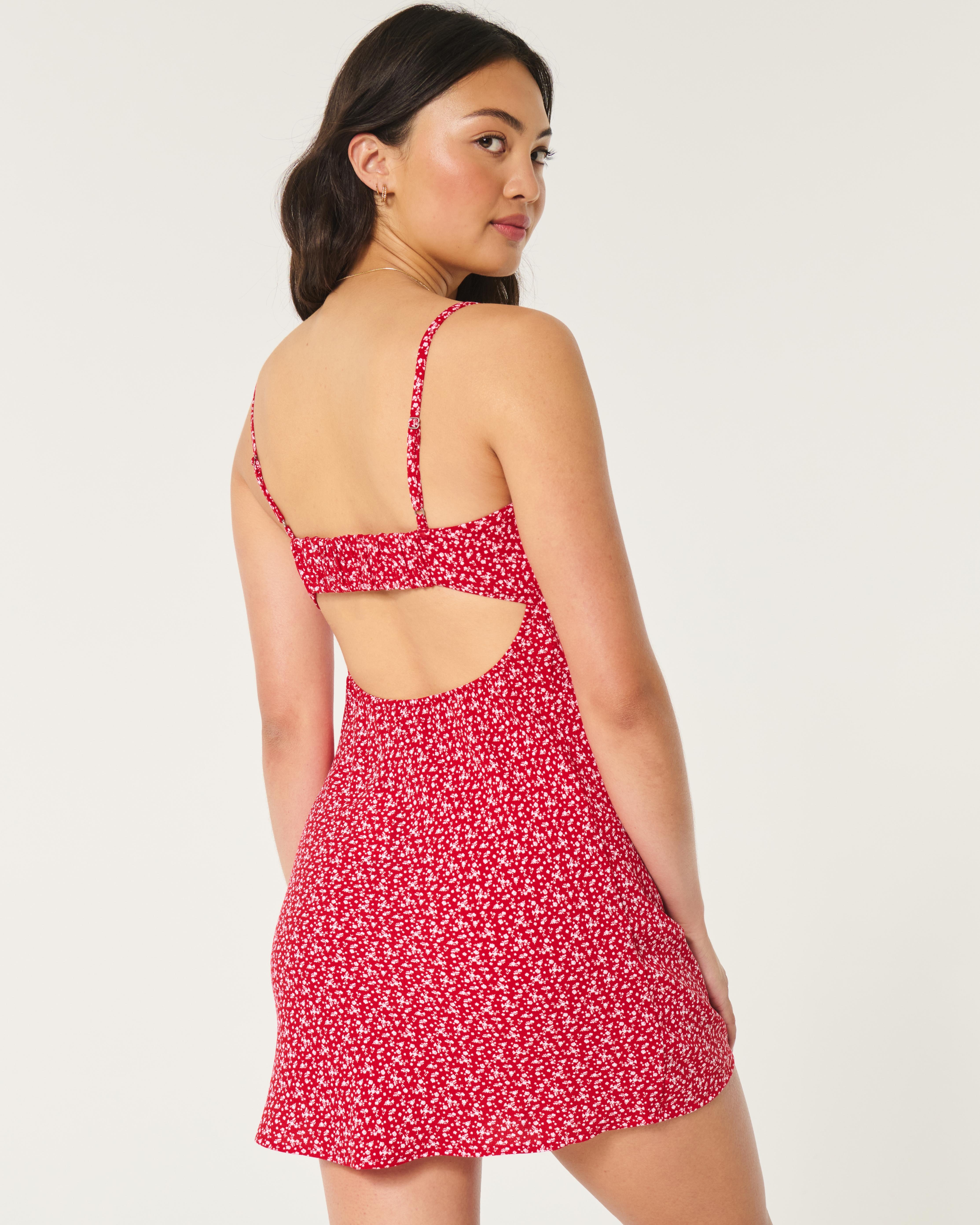 Mini Dress Red Floral Slip Dress Hollister Crepe Open Back Mini