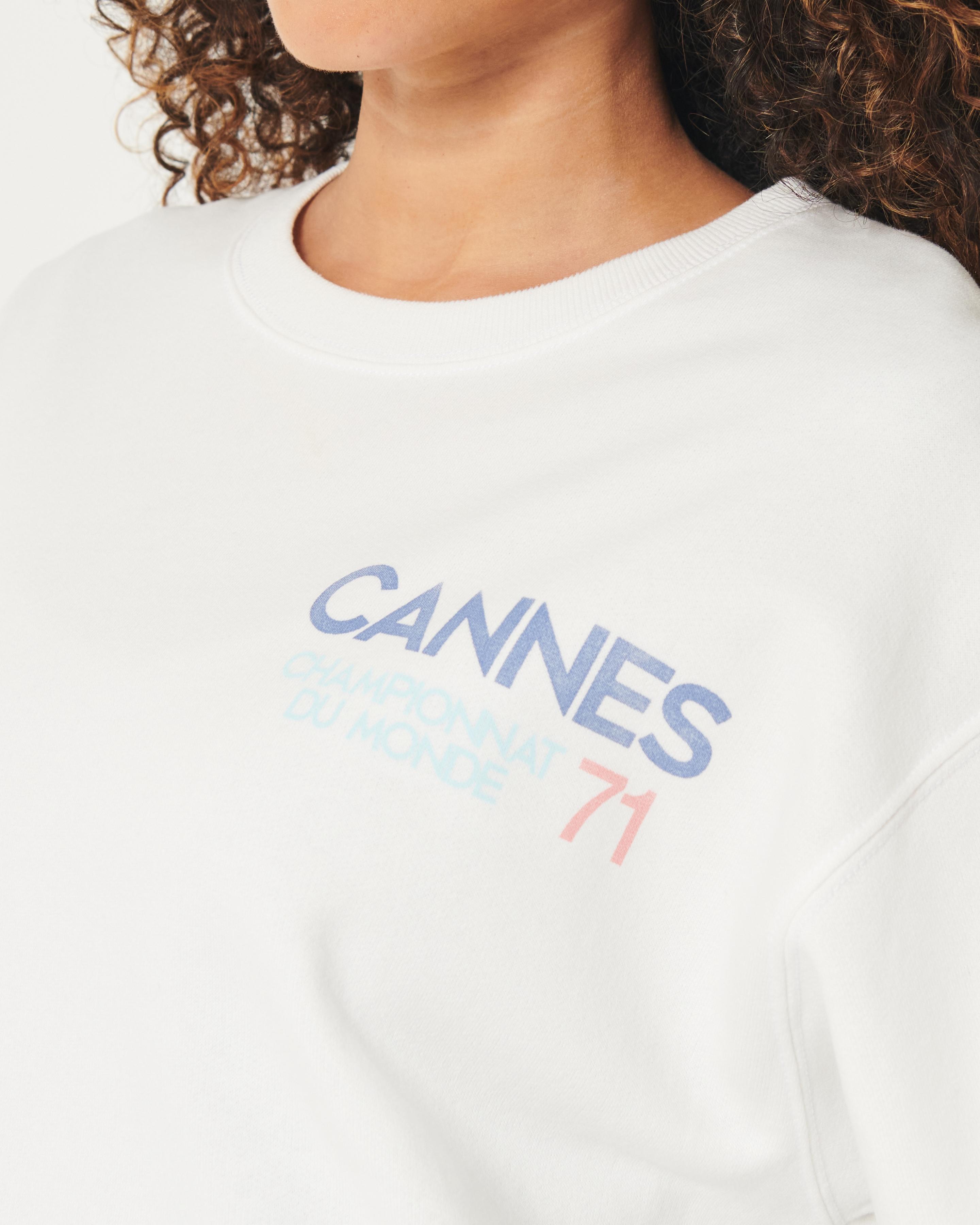 Hollister Oversized Cannes Racing Graphic Crew Sweatshirt in White