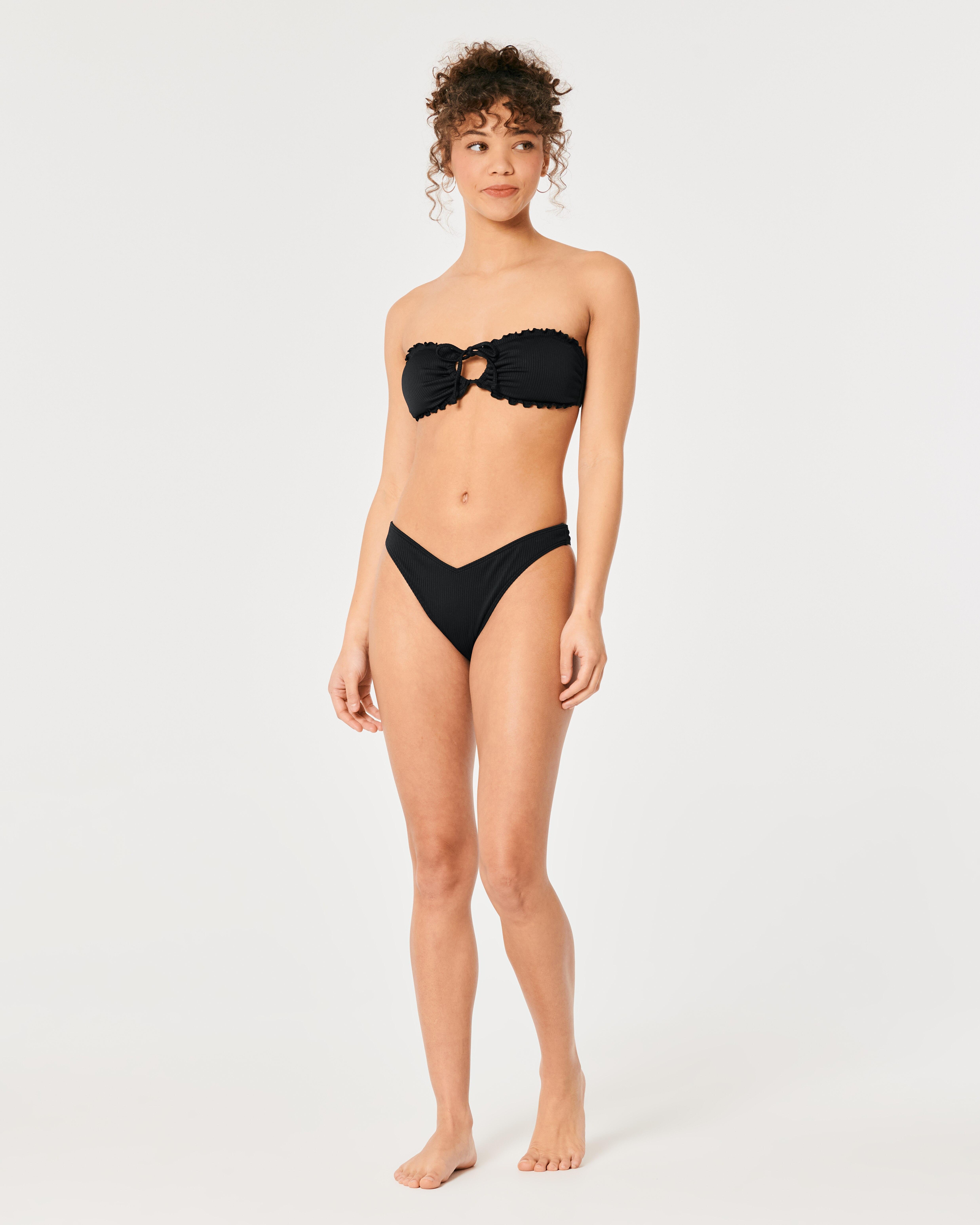Hollister Lettuce Edge Cinch Bandeau Bikini Top in Black Lyst UK