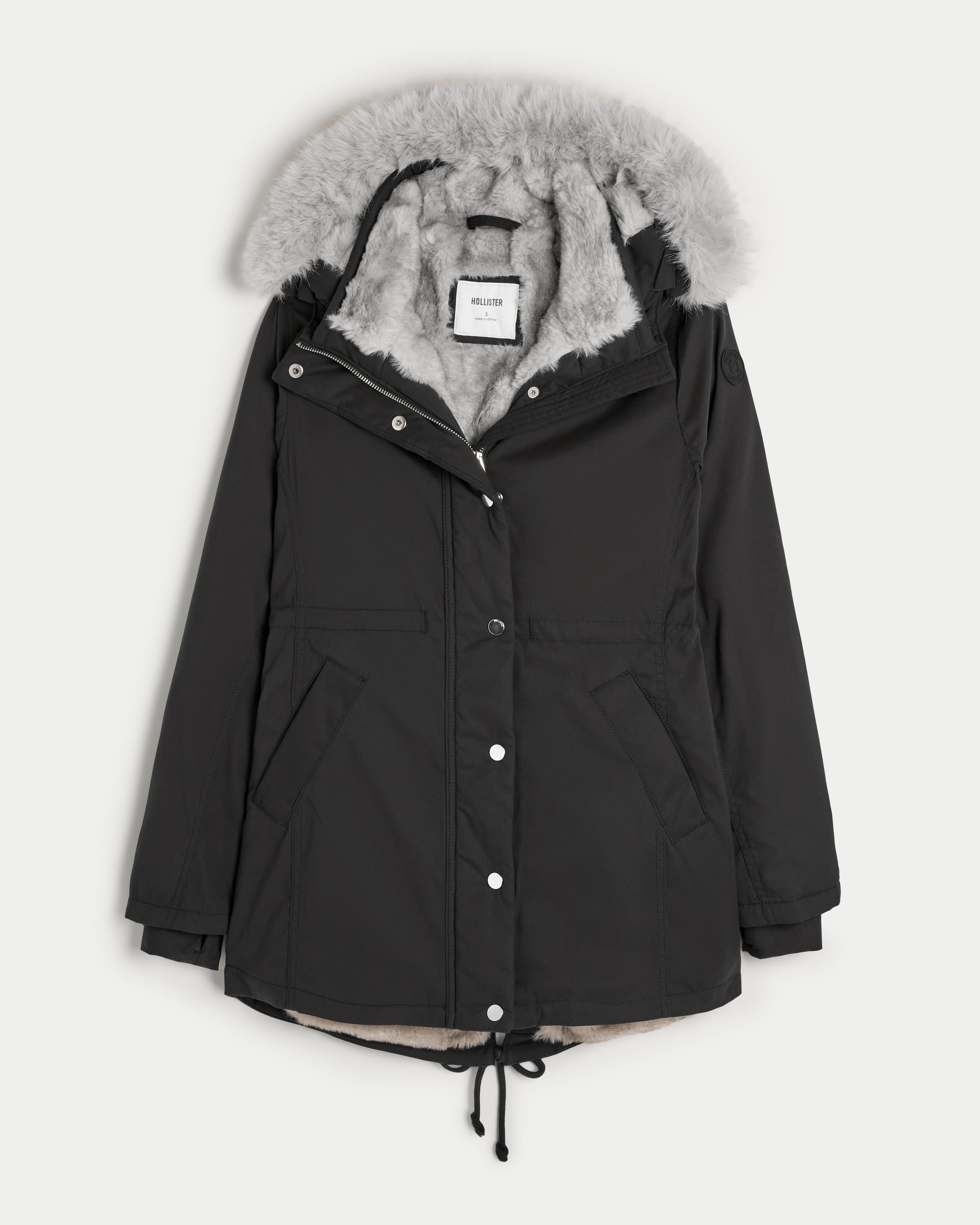 Hollister Faux Fur-lined Parka in Black Lyst UK