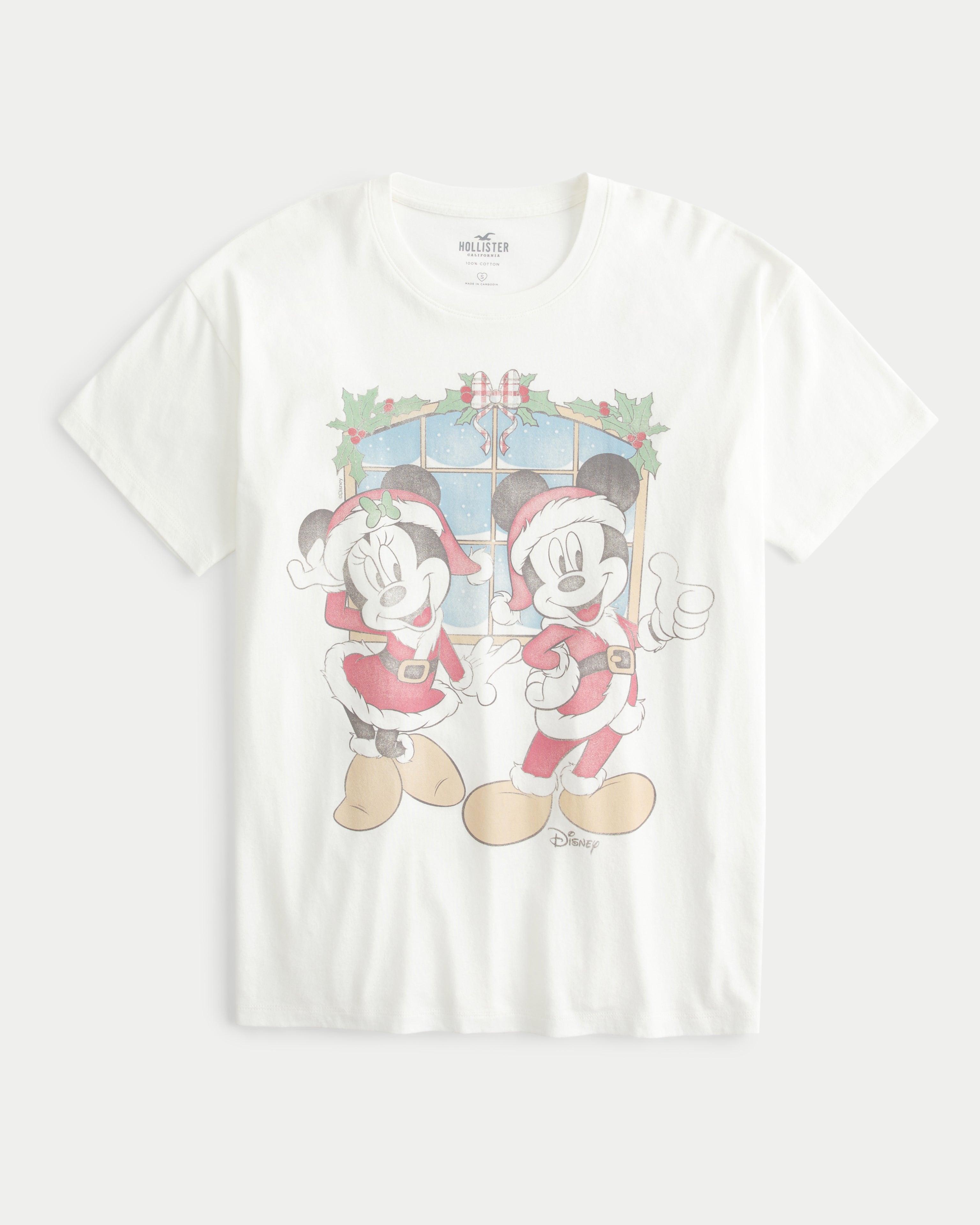 Hollister Oversized Mickey Minnie Mouse Graphic Tee in White
