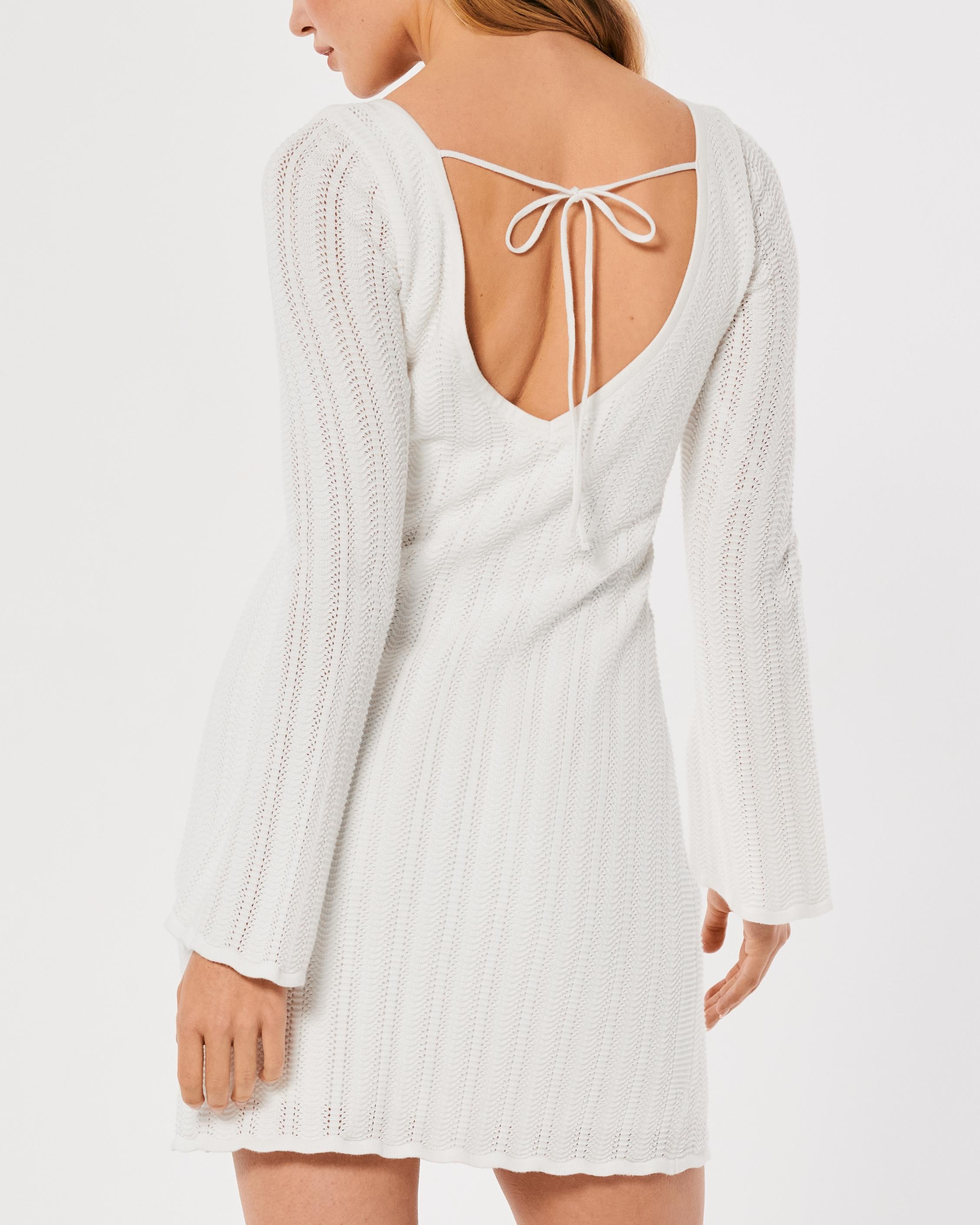 long sleeve swing dress black White and Black Long Sleeve Swing Strap Dress, Black / S