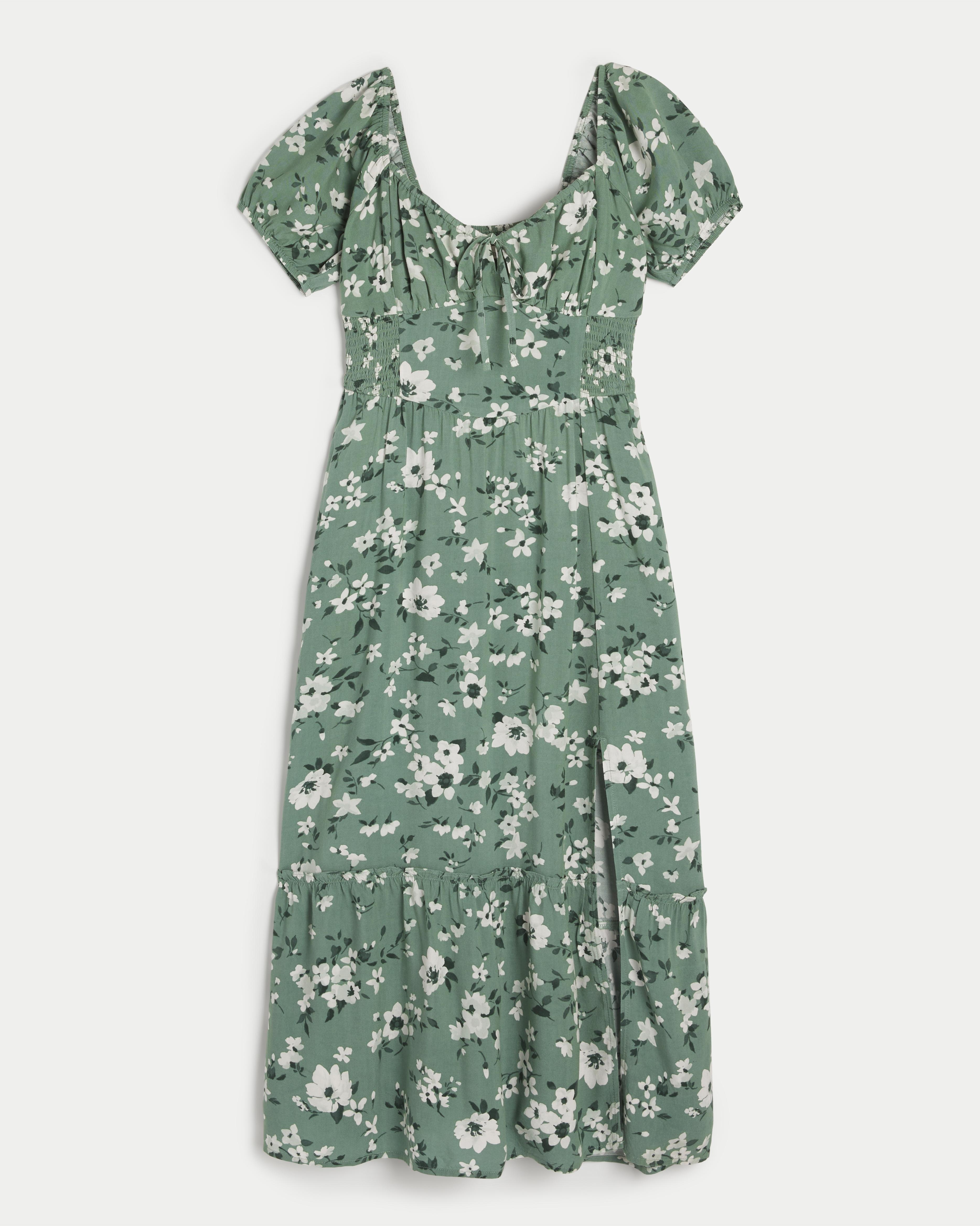 Hollister Hollister Sofia Side-smocked Midi Dress in Green | Lyst UK