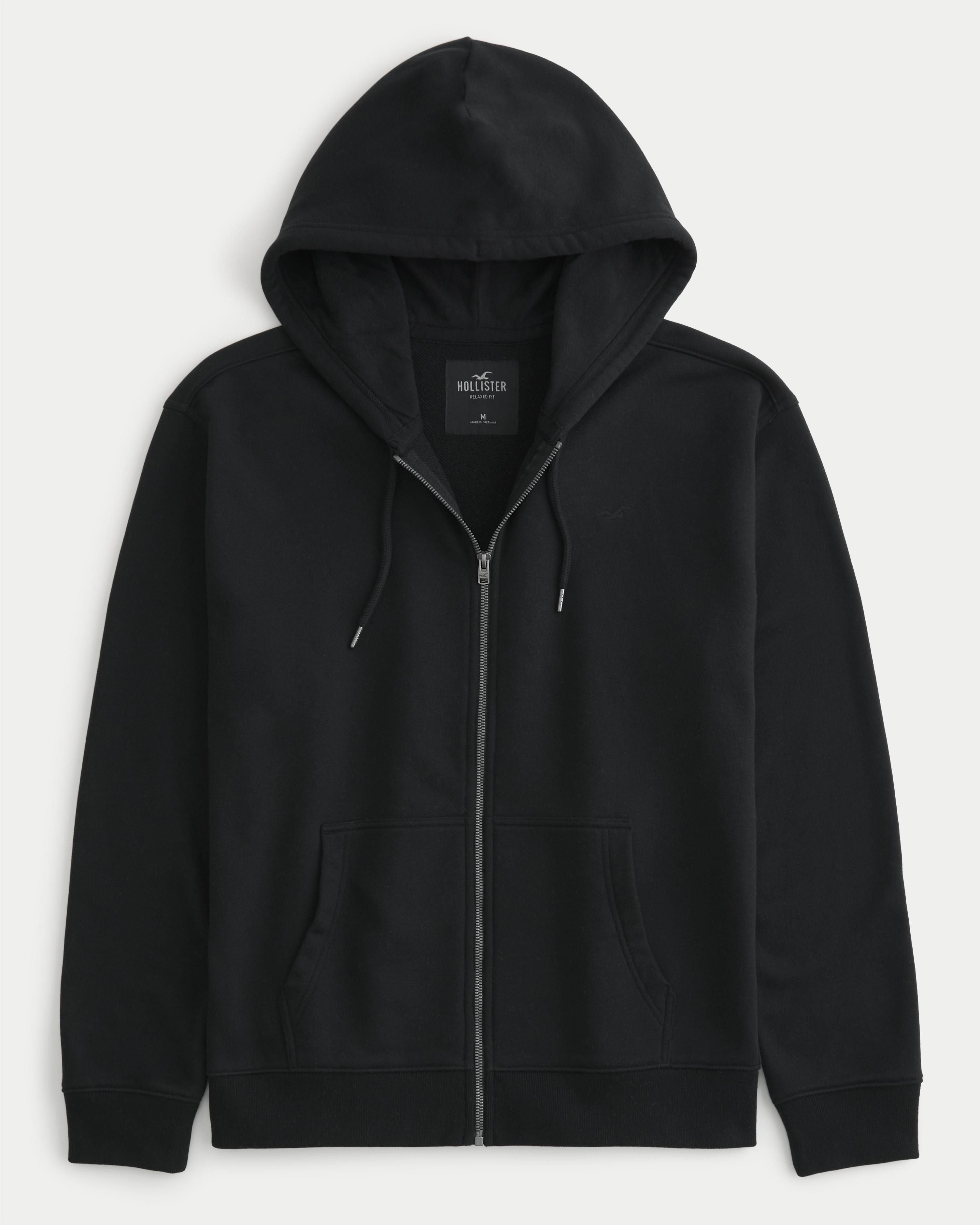 Hollister Relaxed Terry Fleece Zip-up Hoodie in Black for Men | Lyst UK