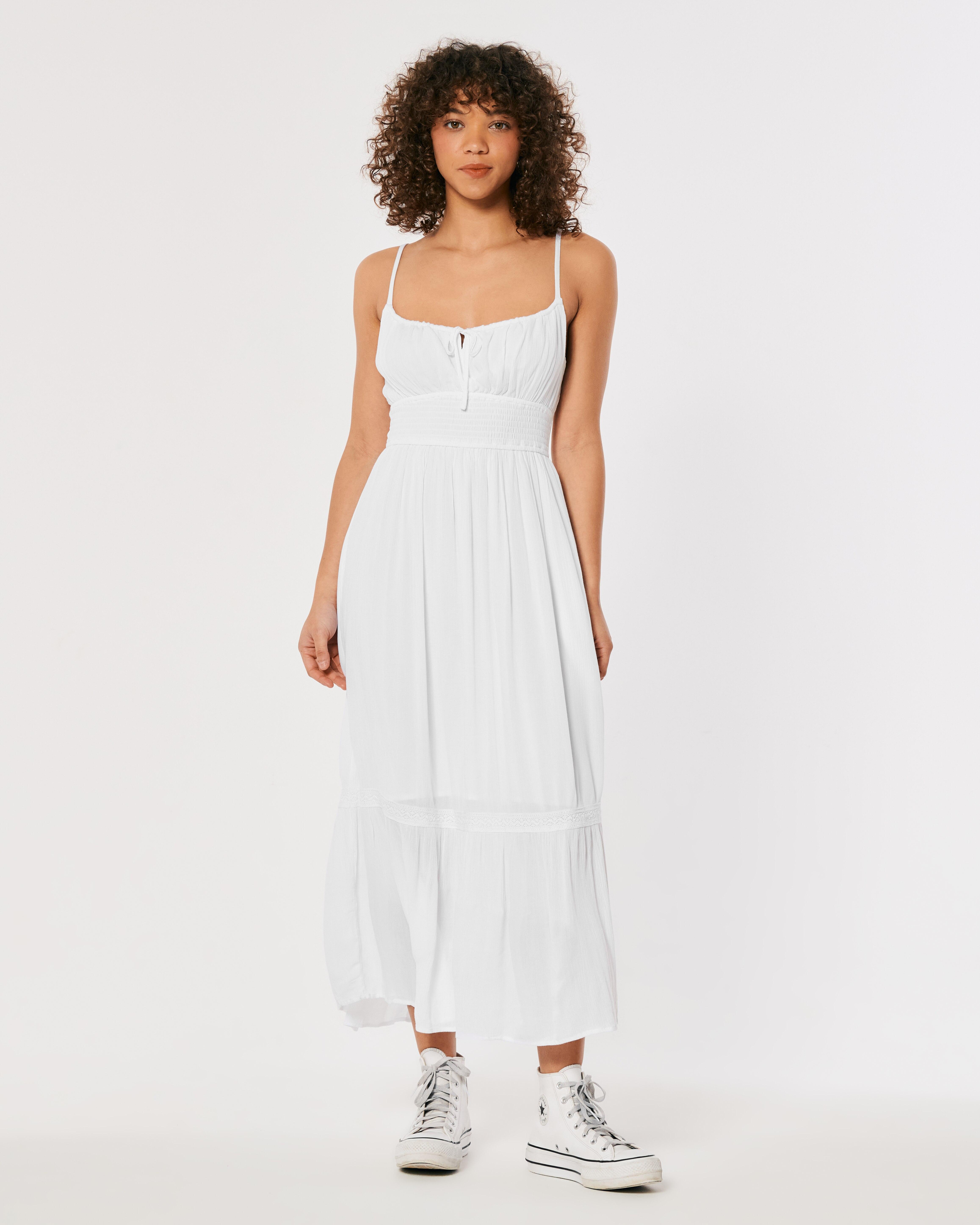 Hollister Smocked Waist Tie-back Midi Dress in White Lyst UK