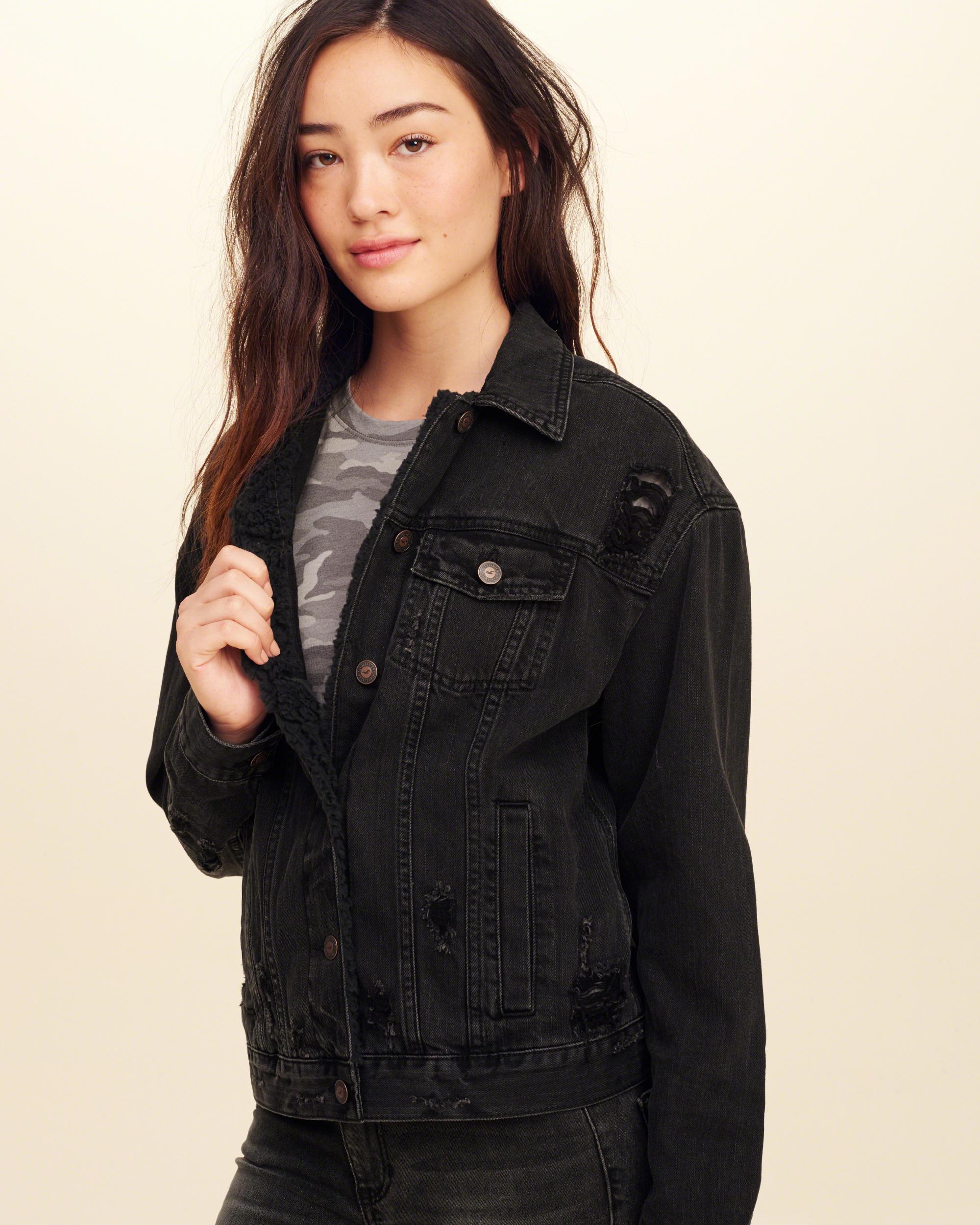 black denim jacket womens hollister