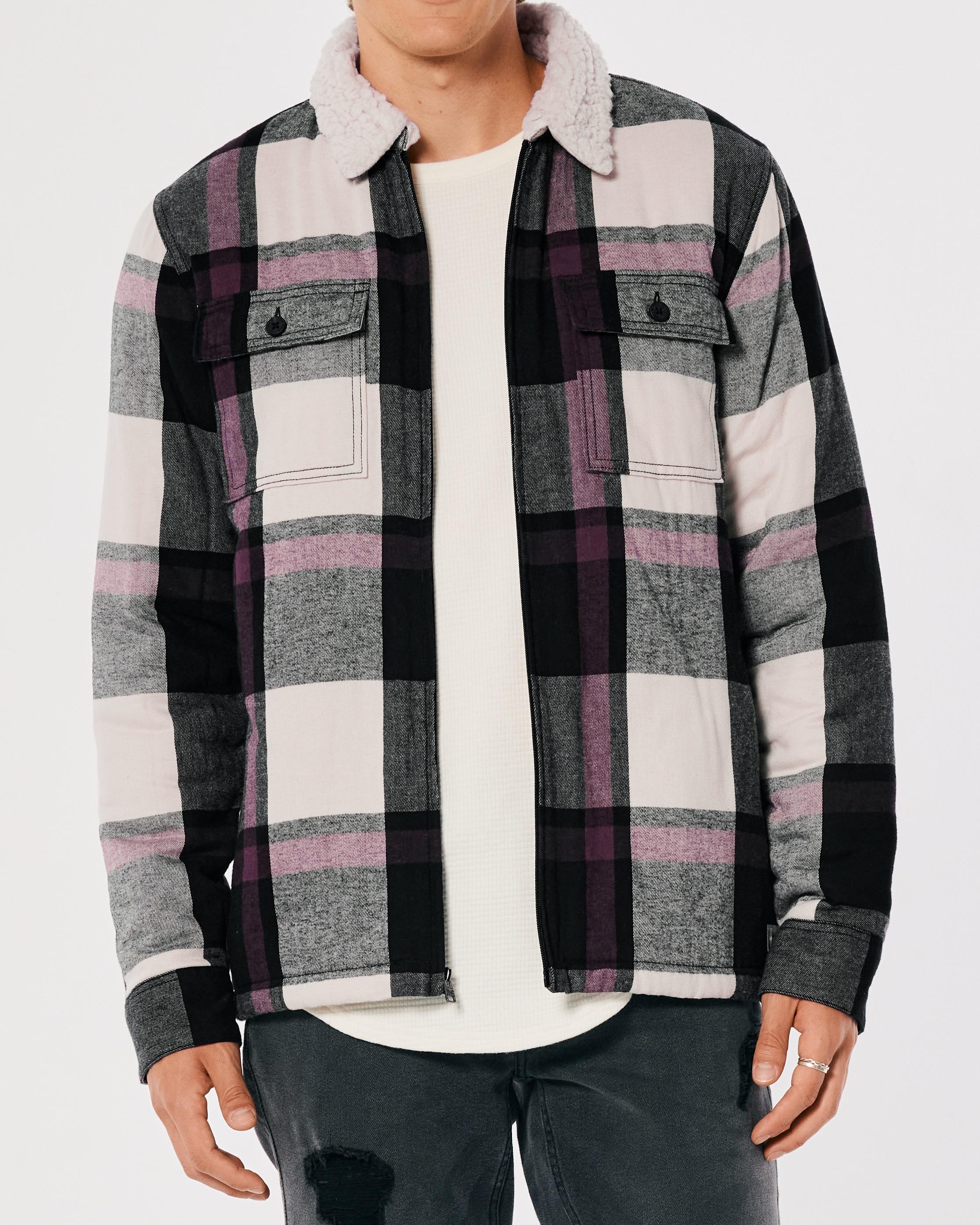 Hollister Relaxed Sherpa lined Flannel Shirt Jacket in Black for Men Lyst UK