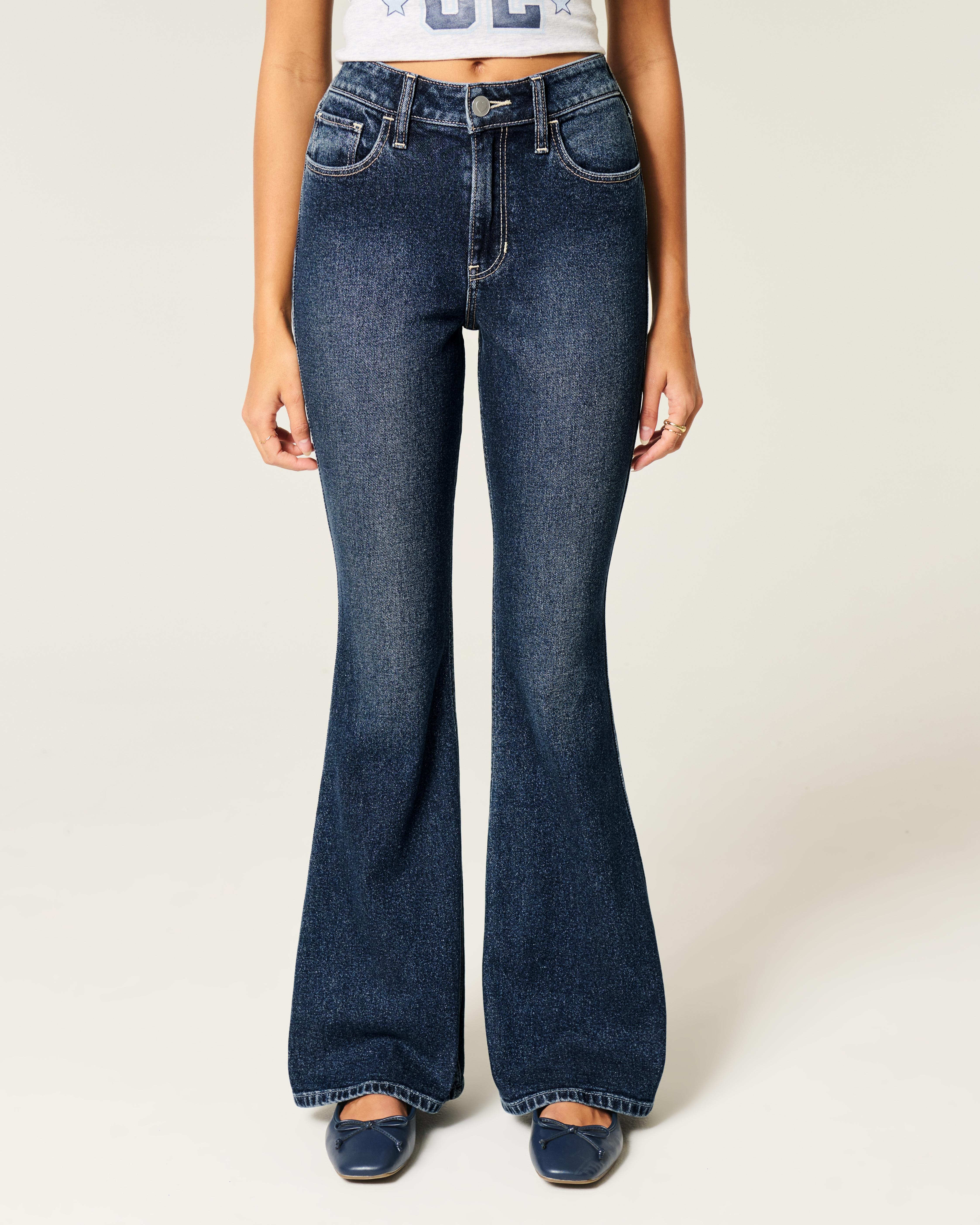 Hollister High-rise Dark Wash Heart Pockets Flare Jeans in Blue