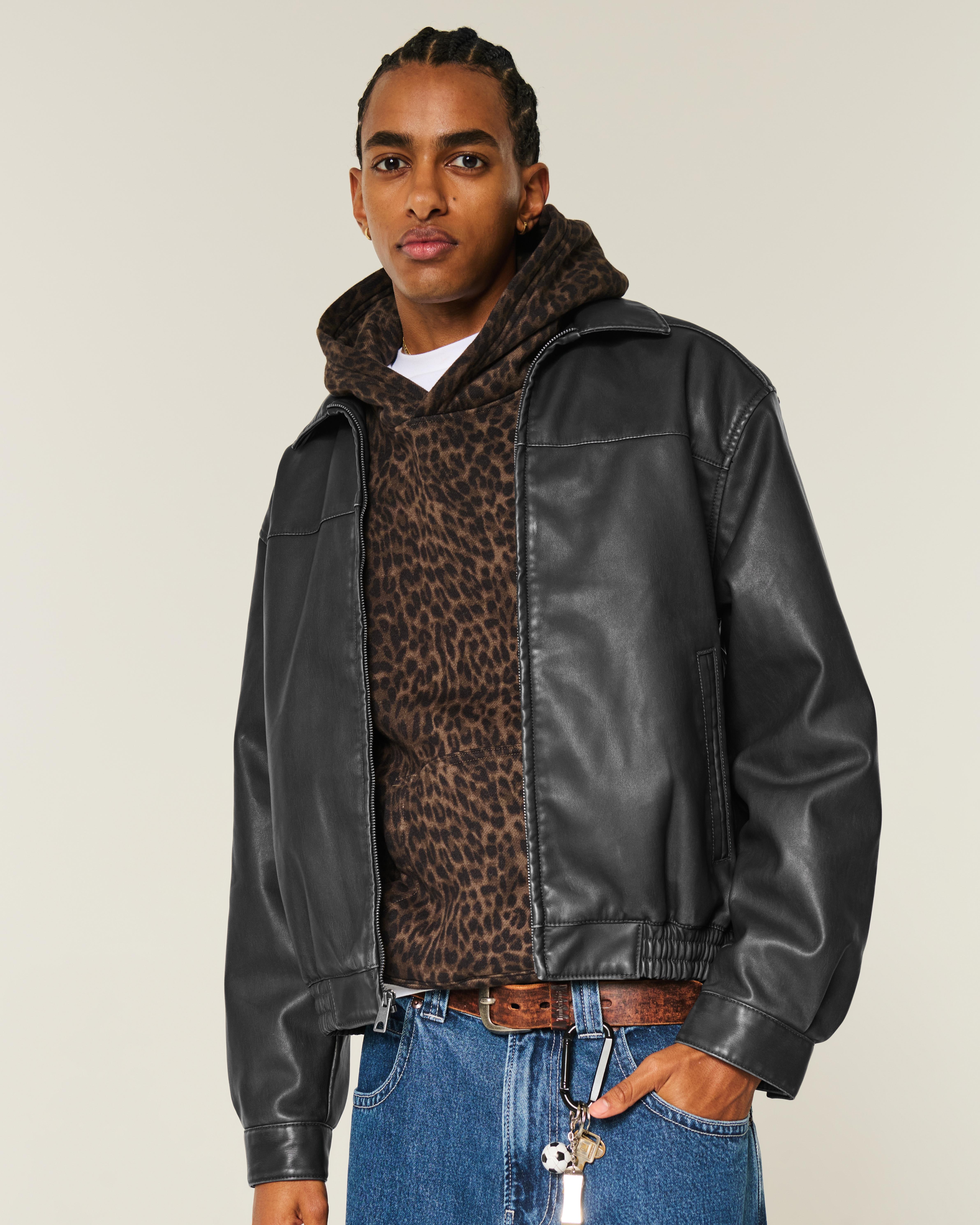 Hollister Vegan Leather Zip-up Jacket in Black for Men | Lyst UK