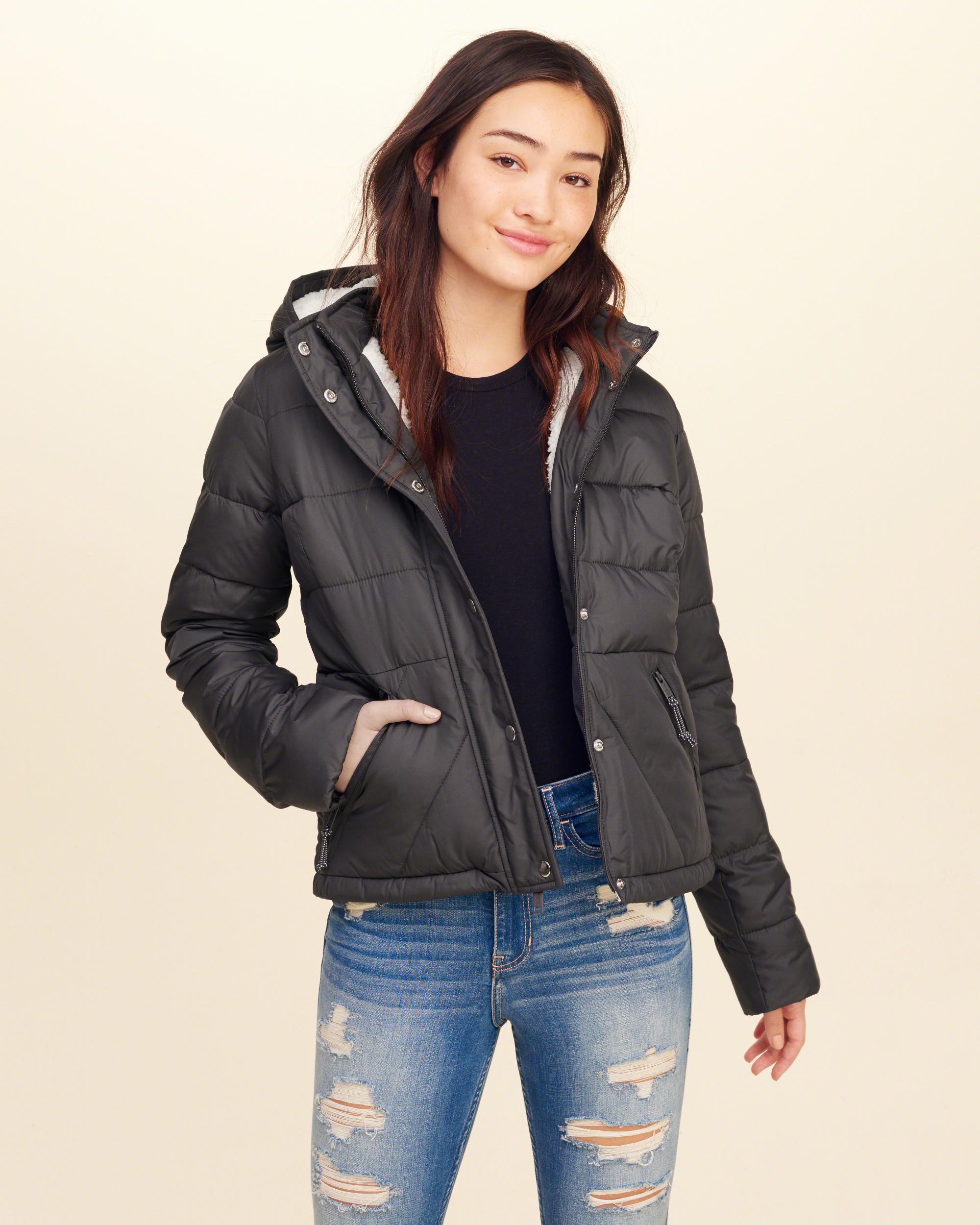 hollister sherpa lined puffer jacket