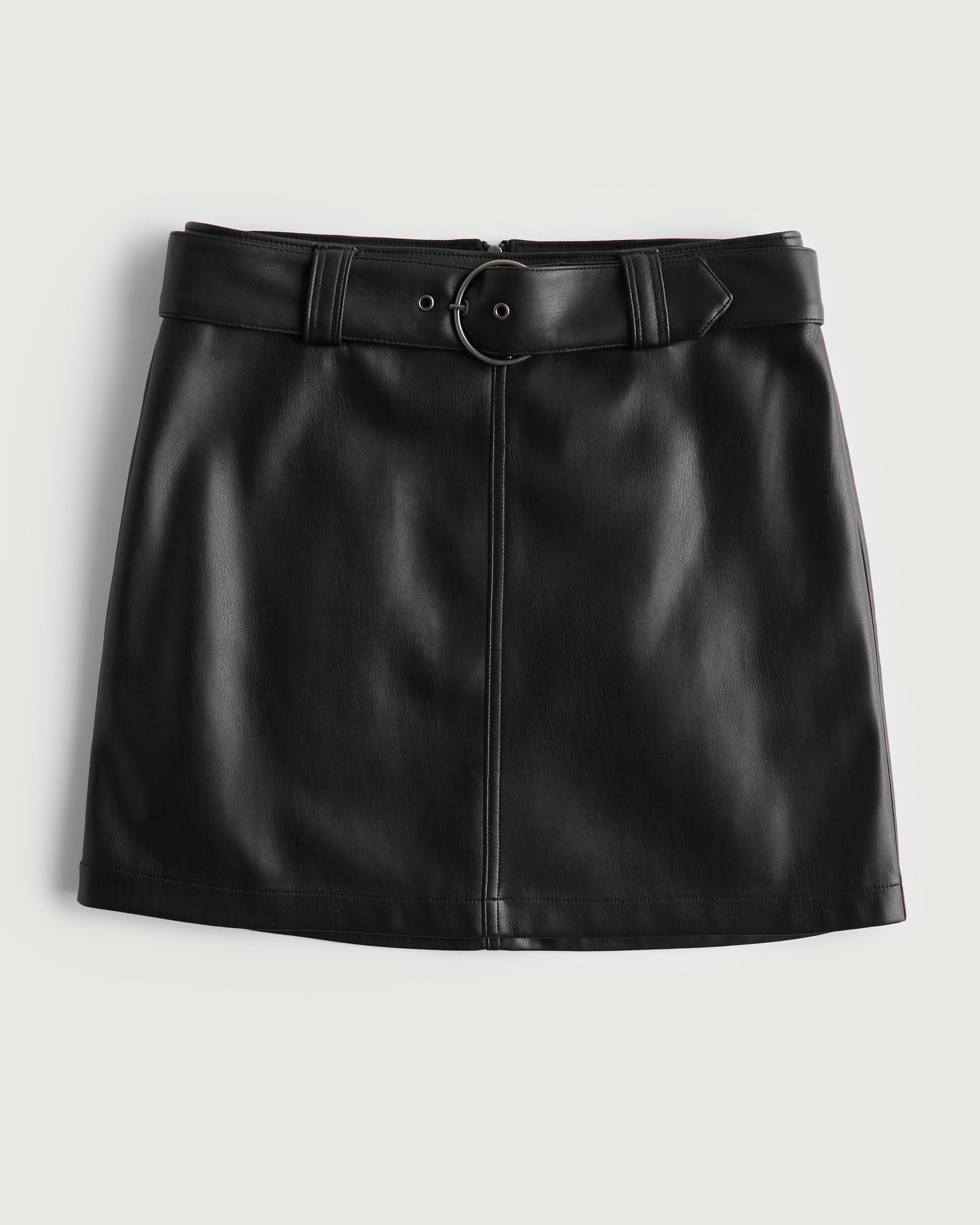 Hollister Ultra Highrise Vegan Leather Belted Mini Skirt in Black