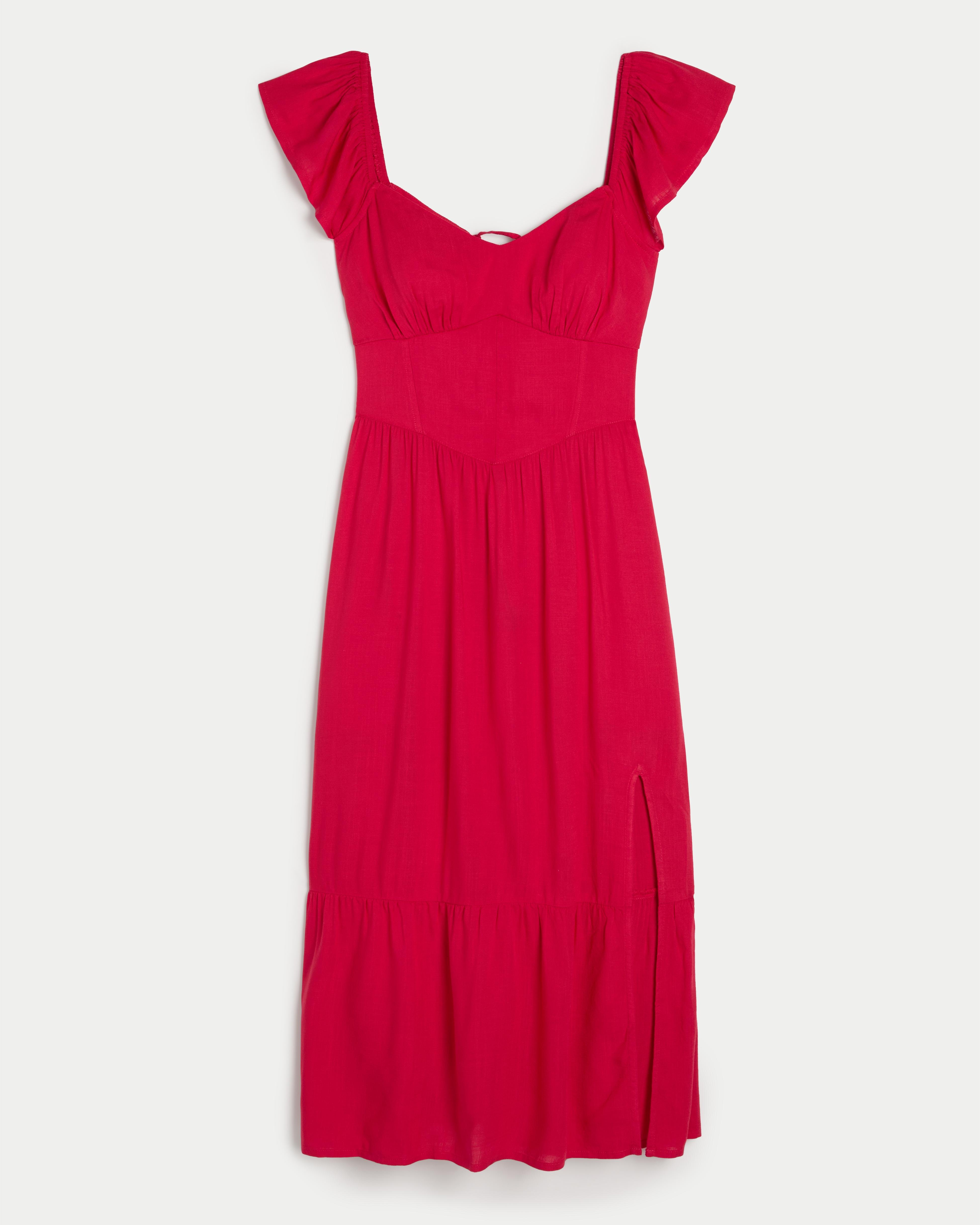 Hollister Lace-up Back Midi Dress in Red | Lyst UK