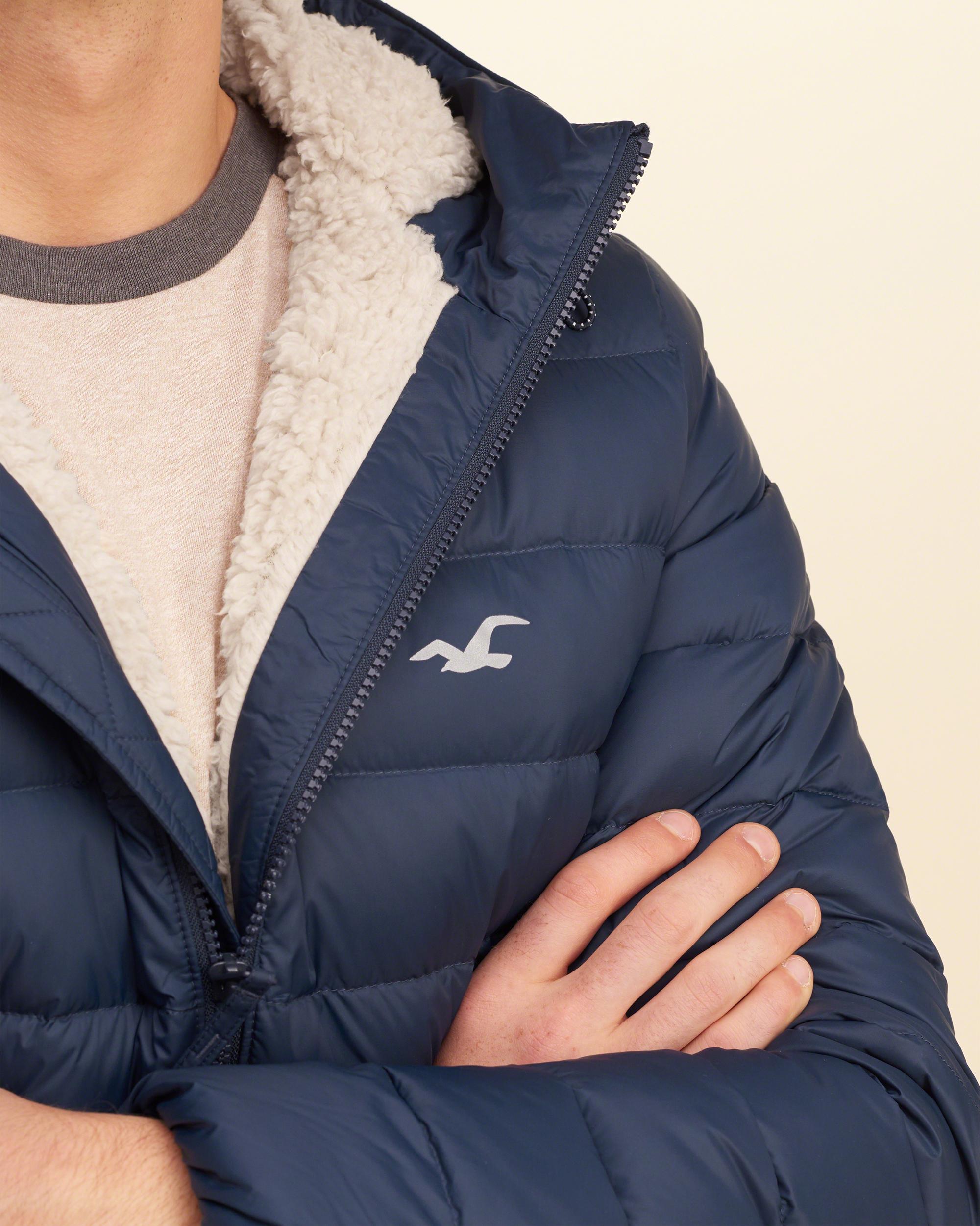 Hollister Synthetic Sherpa Lined Down Puffer Jacket in Navy (Blue) for