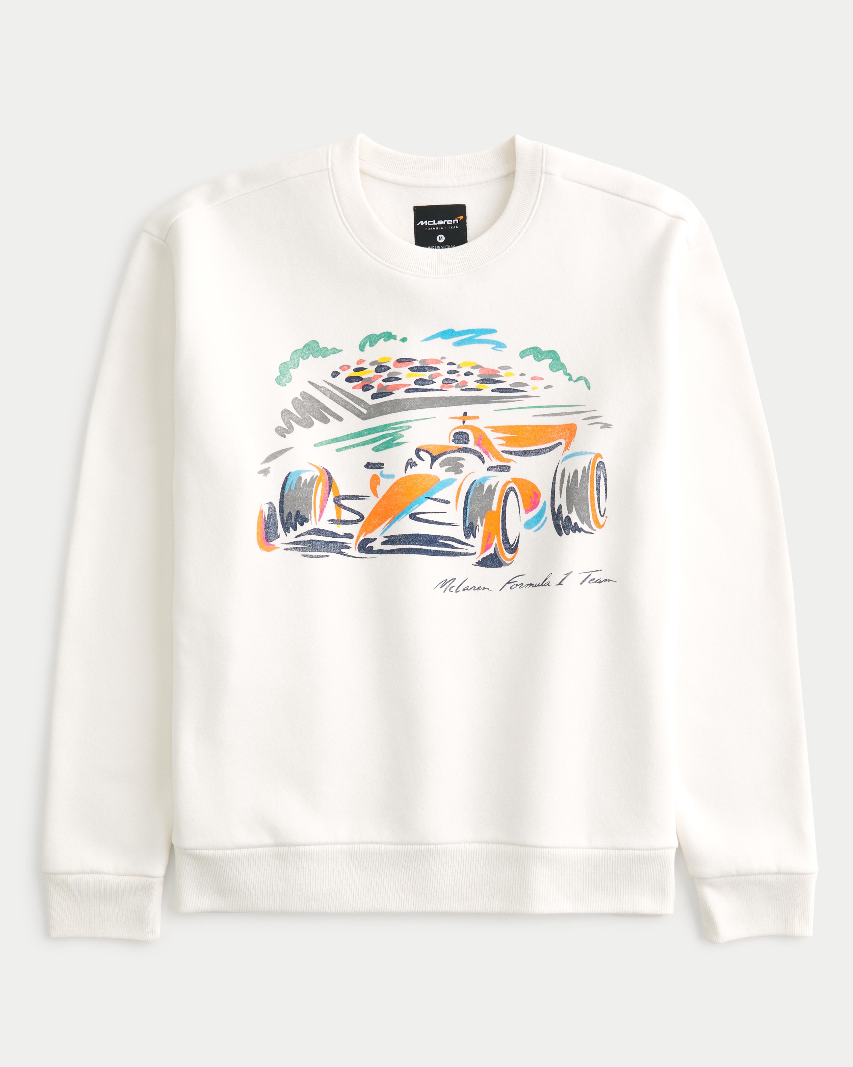 Hollister Relaxed Mclaren Racing Graphic Crew Sweatshirt in White