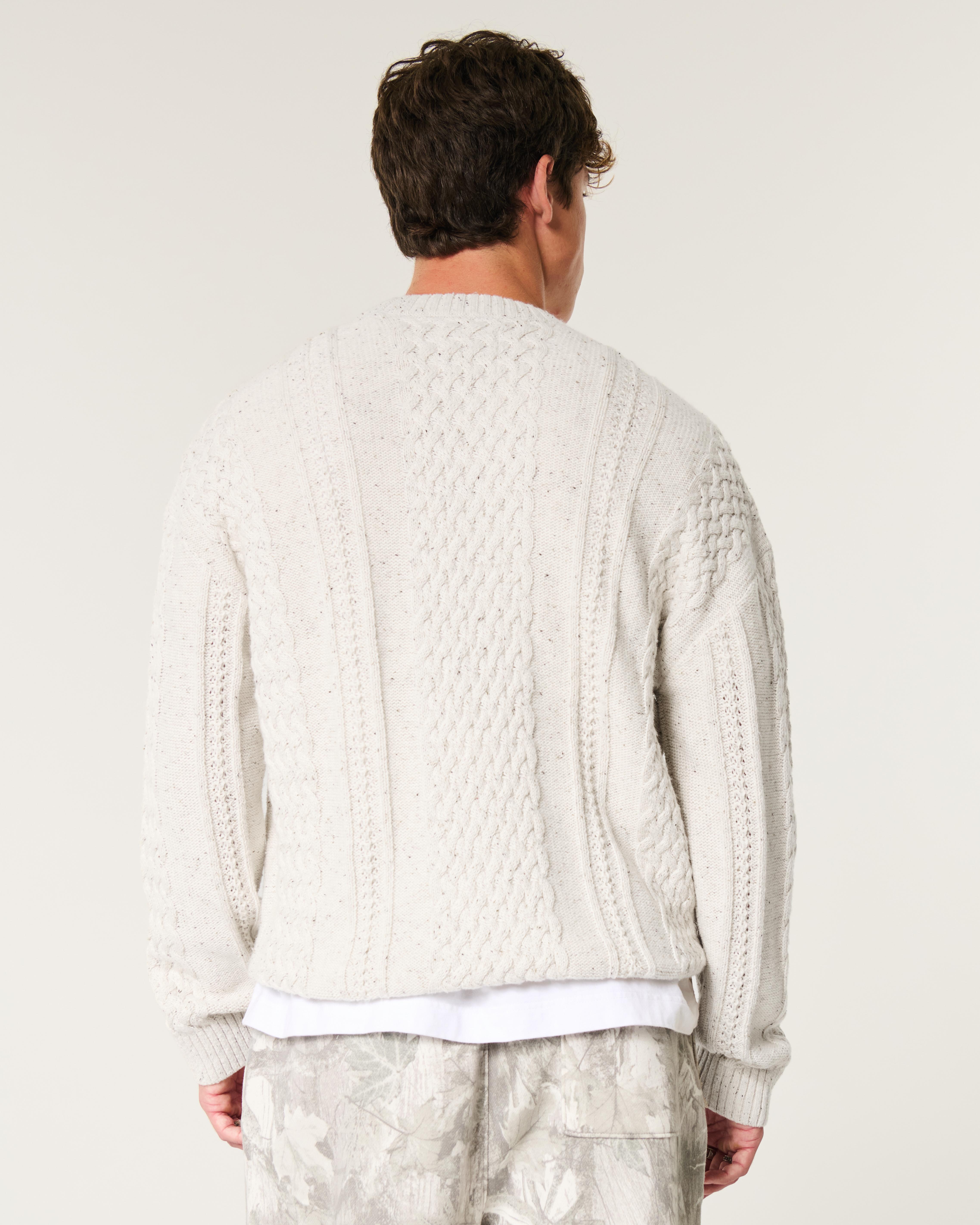 Hollister Boxy Cable-knit Crew Sweater in White for Men Lyst UK