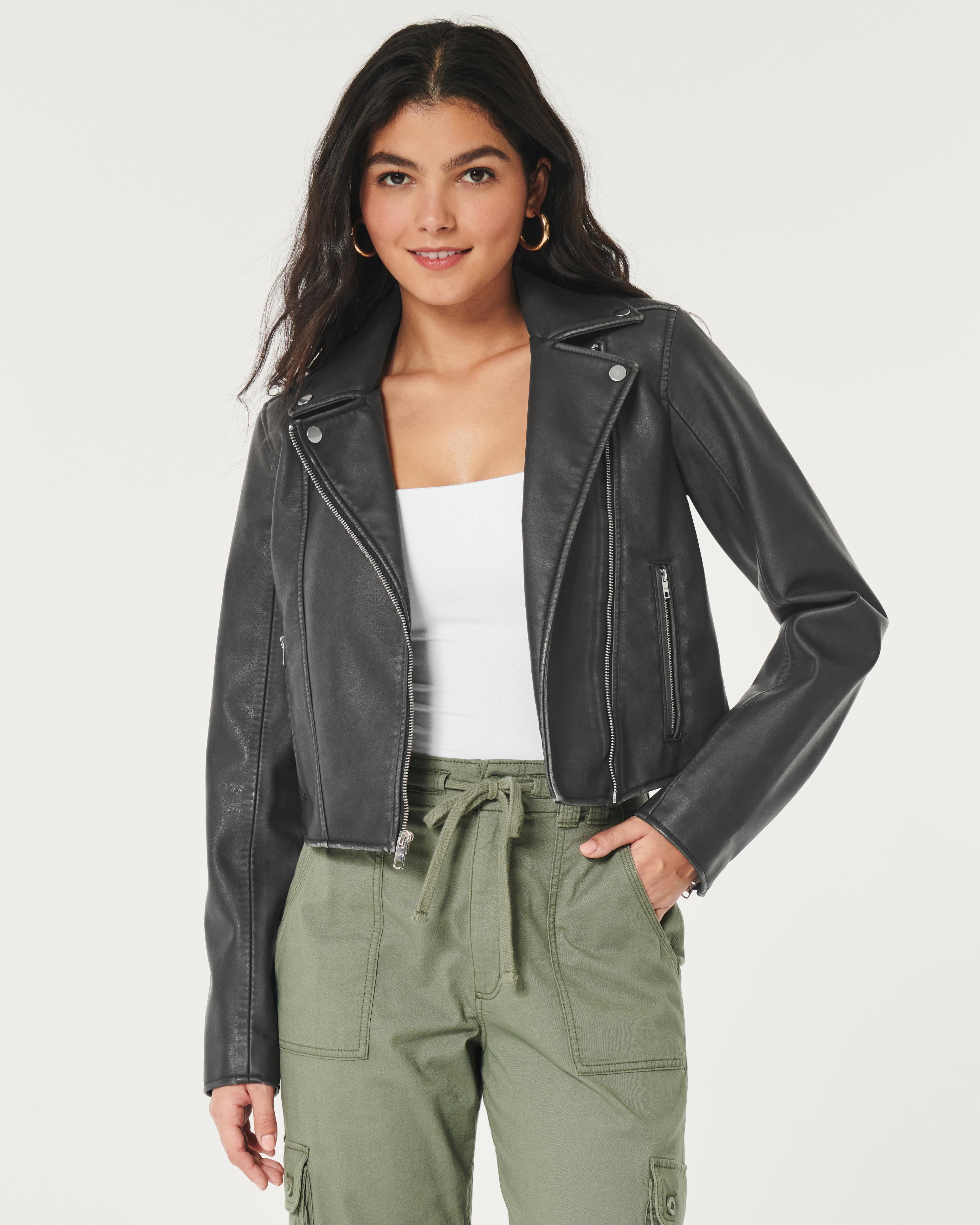 Hollister Vegan Leather Biker Jacket in Black Lyst UK
