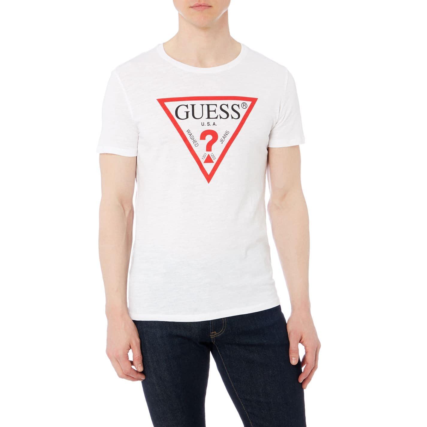 Guess Cotton Mens Original Logo Triangle T Shirt In White For Men