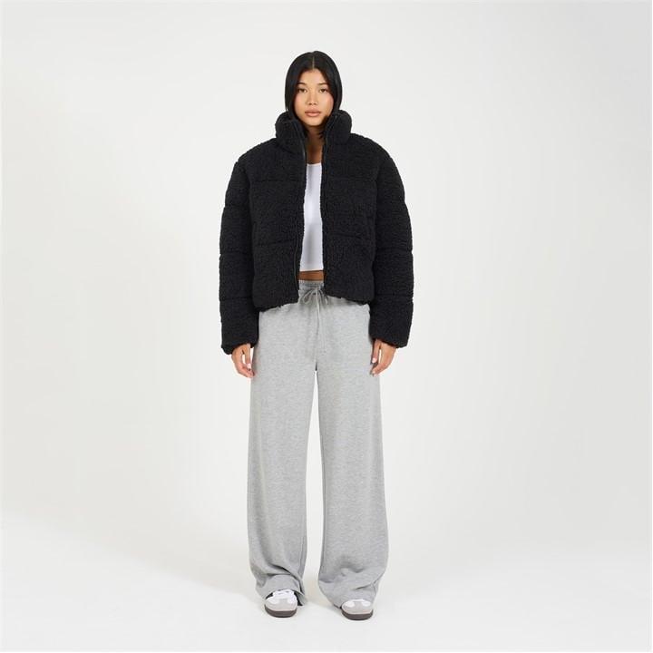 Be You Borg Crop Puffer Jacket in Black Lyst UK