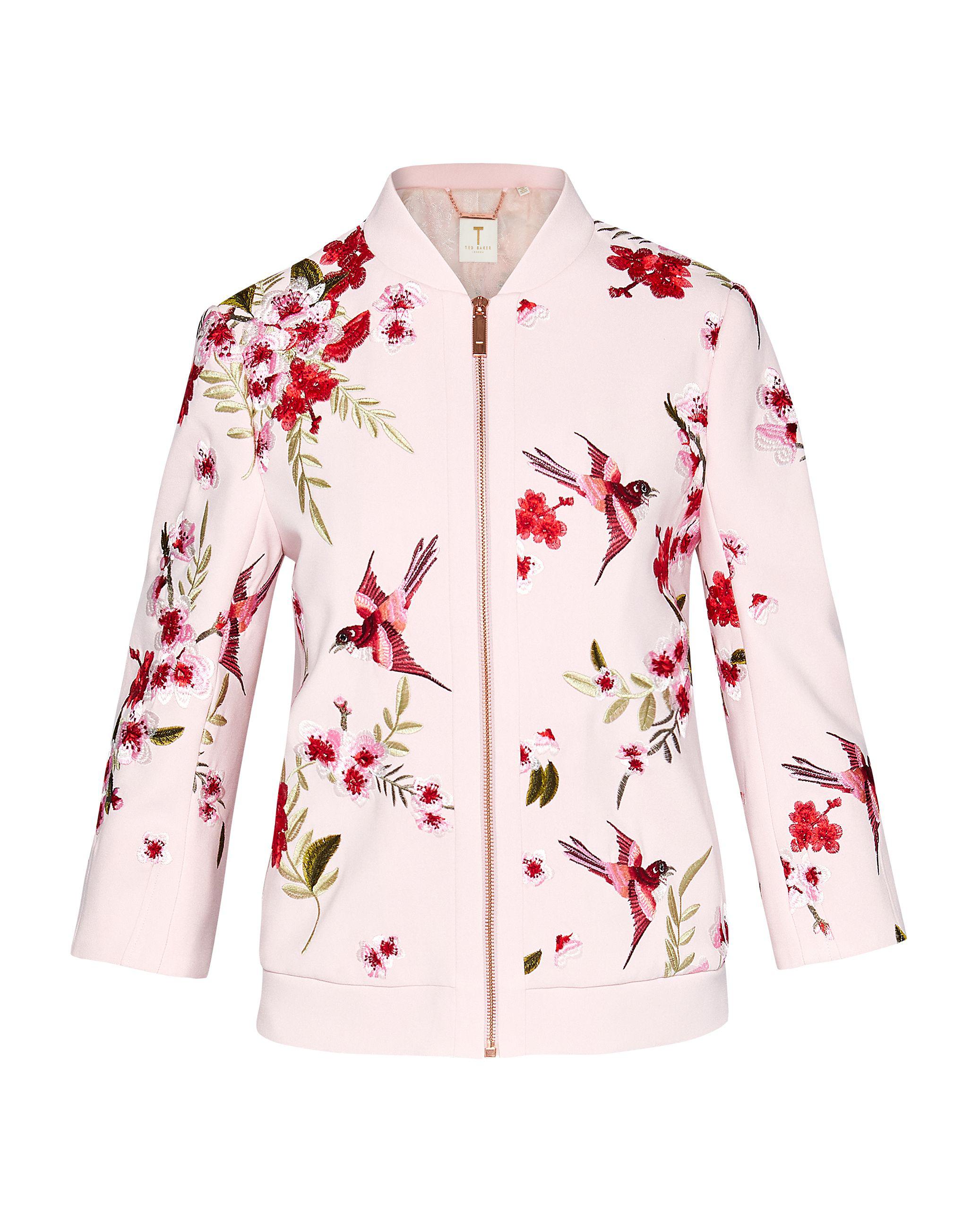 Ted Baker Synthetic Soft Blossom Embroidered Bomber Jacket in Light ...