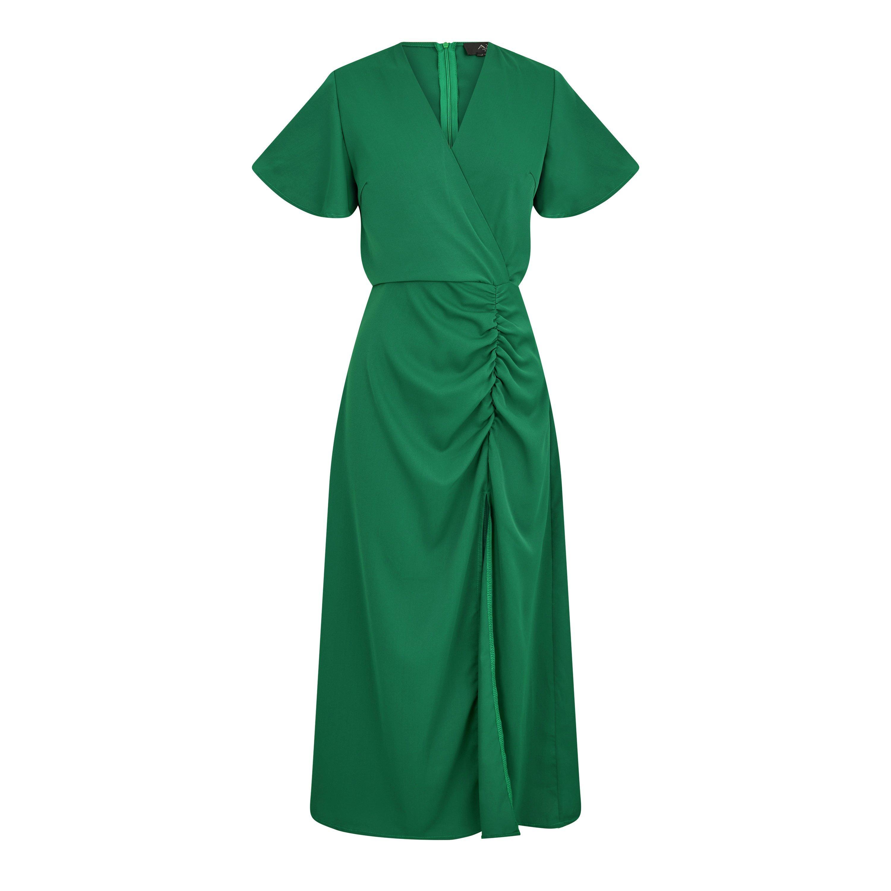 ax paris green ruched dress Green Ruched Midi Dress With Gold Chain Straps AX Paris