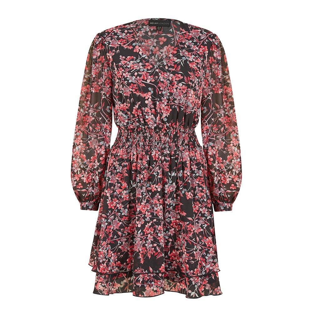 mela london long sleeve dress Sleeve Womens Star Print Dress Mela London Navy Foil Star Print Long Sleeve Slit Women's Midi