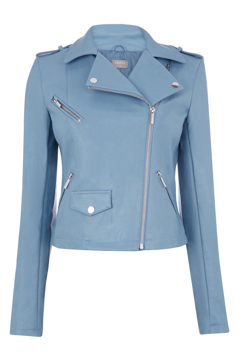 Oasis Faux Leather Lucy Biker Jacket In Blue Lyst Gallery
