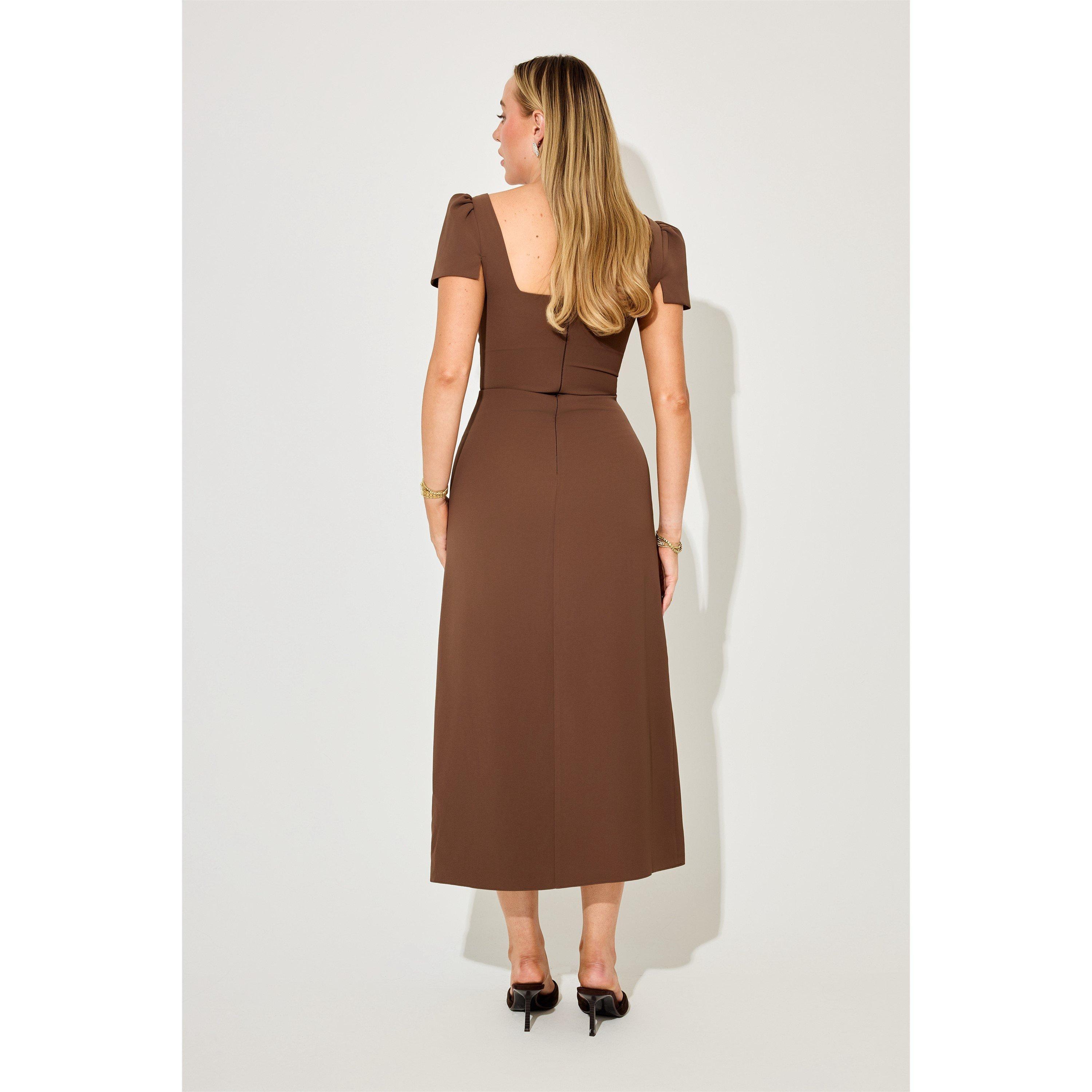 sleeves brown maxi dress Exclusive Brown Long Sleeve Maxi Dress main image 1