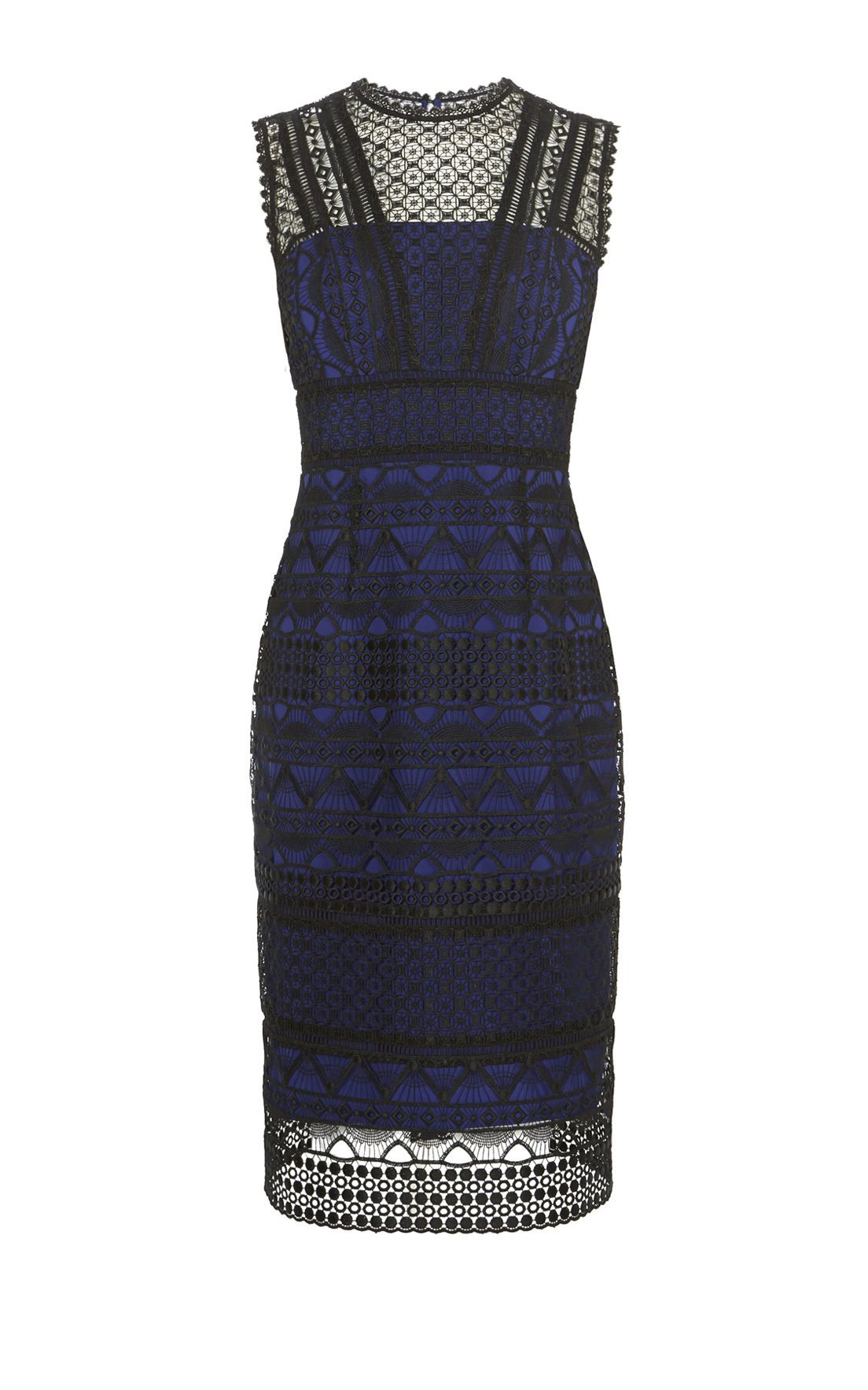 Karen Millen Graphic Lace Pencil Dress in Blue - Lyst