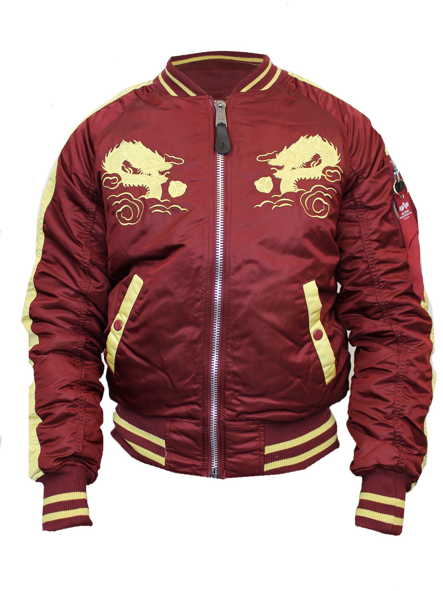 Alpha Industries Synthetic Japan Dragon Bomber Jacket in Burgundy (Red