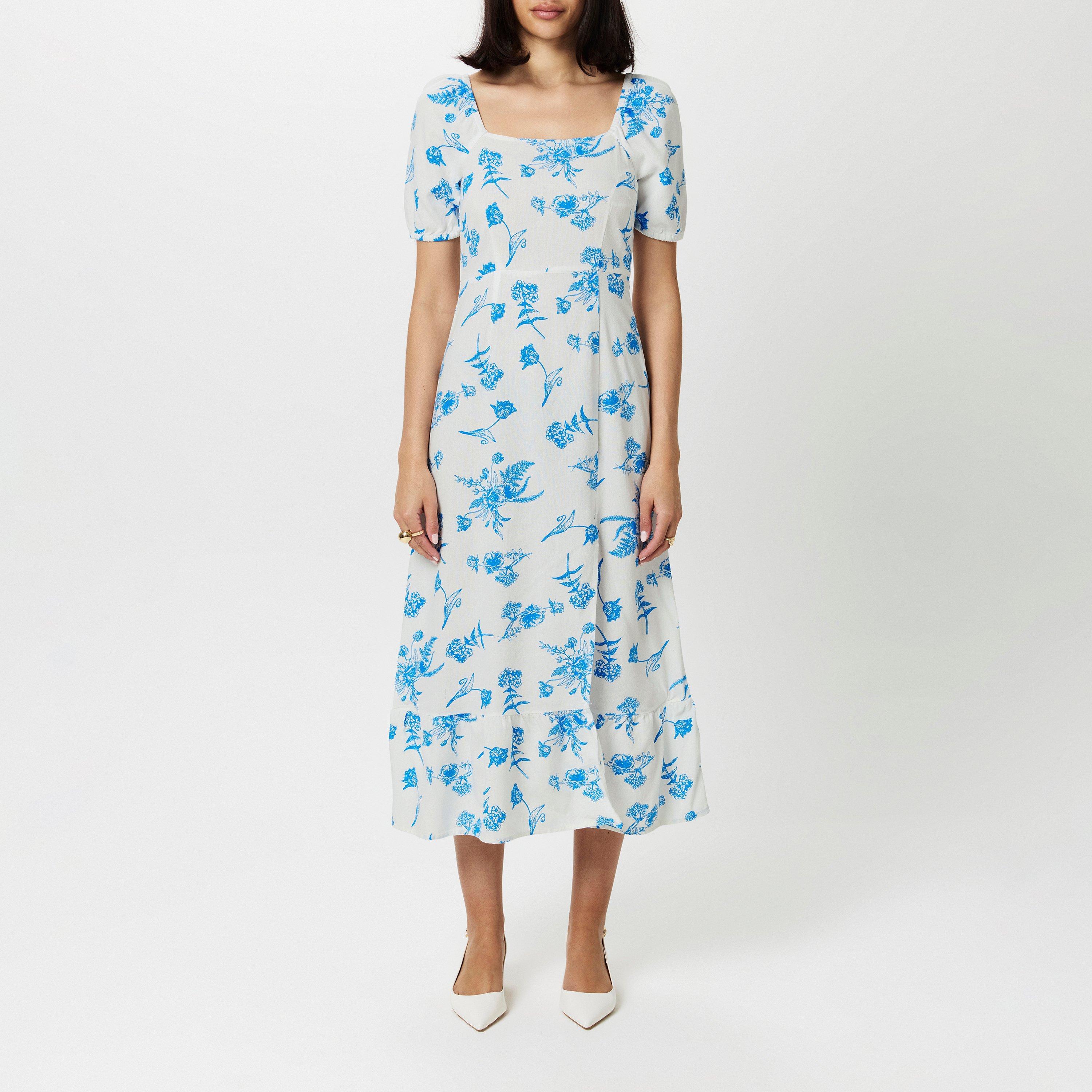 chinese dress ladies Beige Printed Smocked Midi Dress