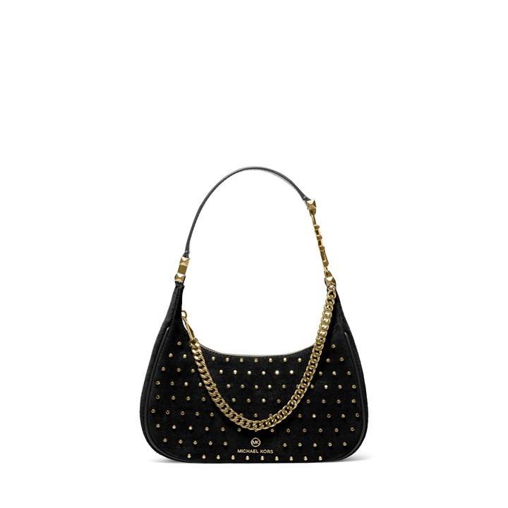 Michael kors black leather deals purse with gold studs