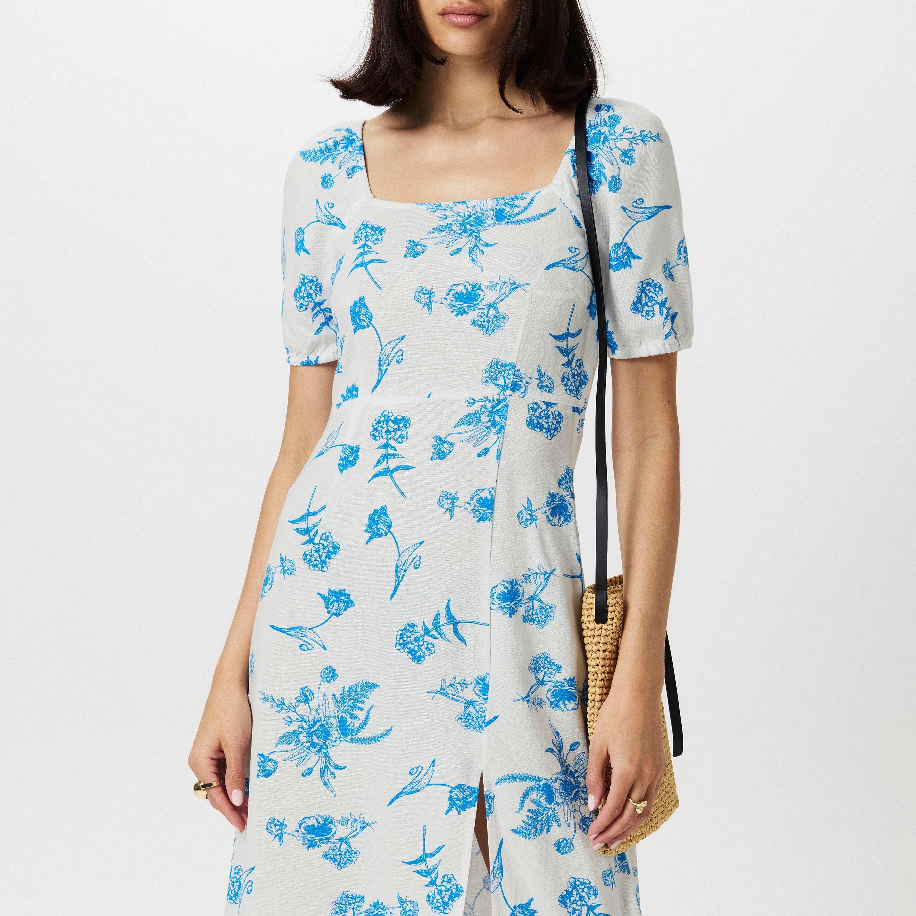 chinese dress ladies Beige Printed Smocked Midi Dress