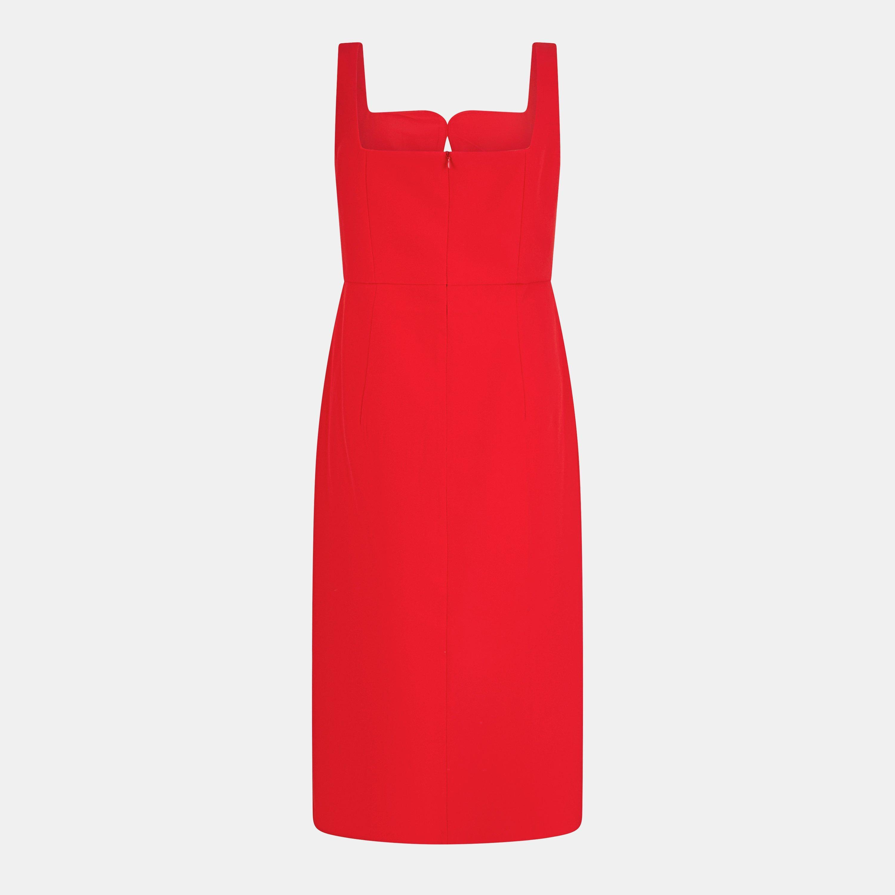 french connection red bodycon dress Echo Crepe Keyhole Midi in MTO Women's Bra-Free Sweetheart Ruched Color:coffee and low