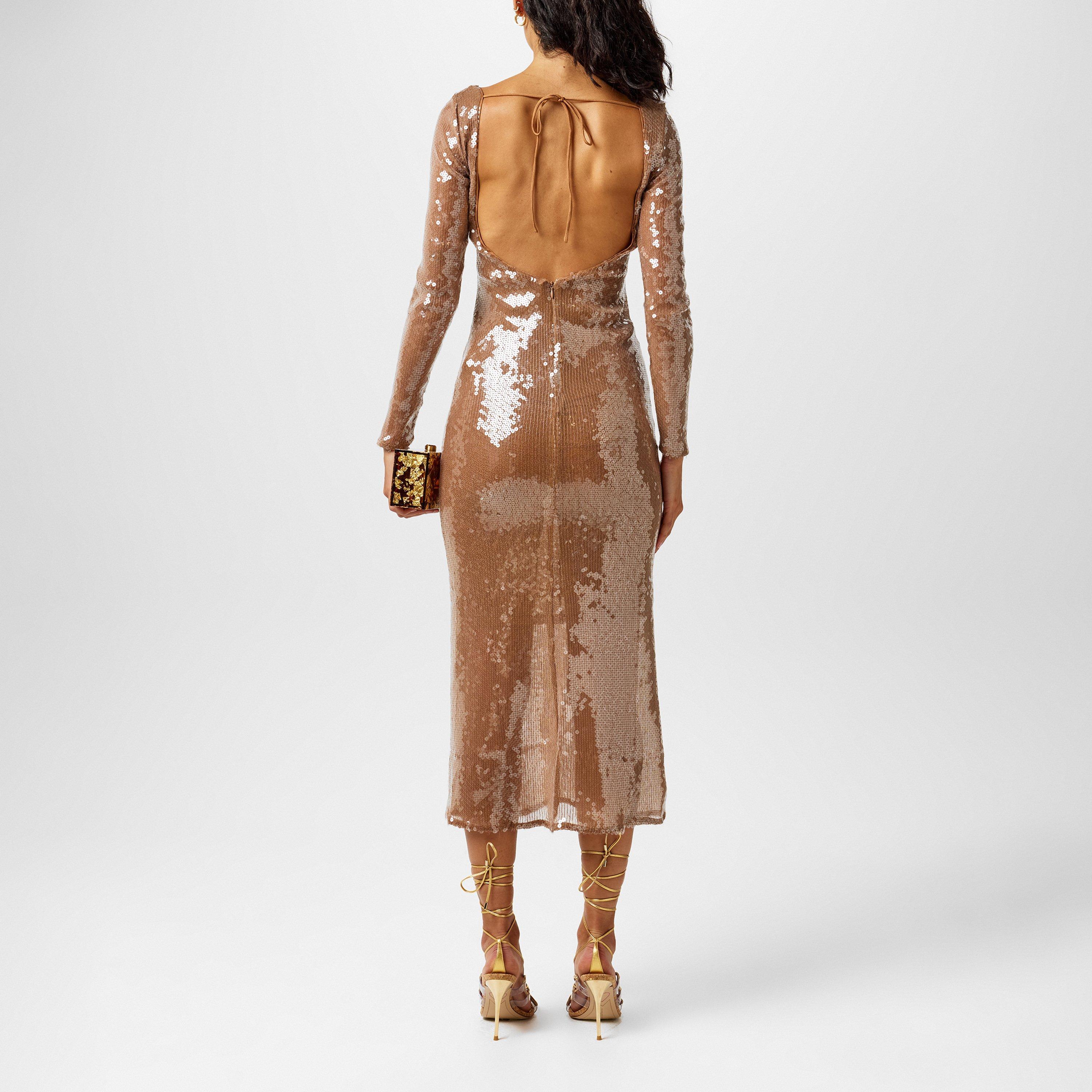 bardot nude sequin dress Bardot Verona Sequin Midaxi Dress in Brown