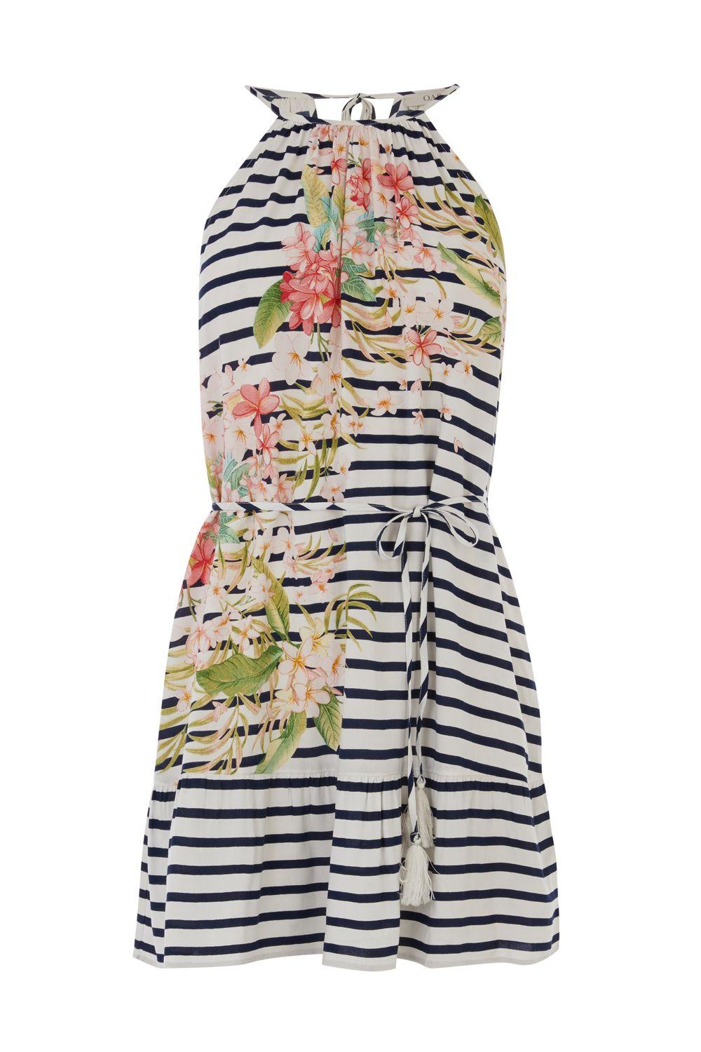 oasis stripe and palm halter dress