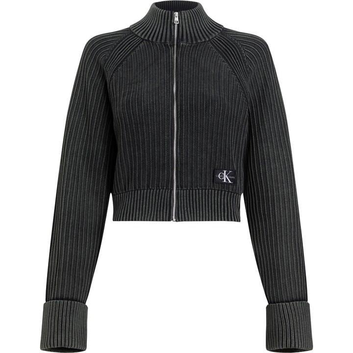Calvin Klein Washed Monologo Sweater Cardigan in Black | Lyst UK | Strickkleider