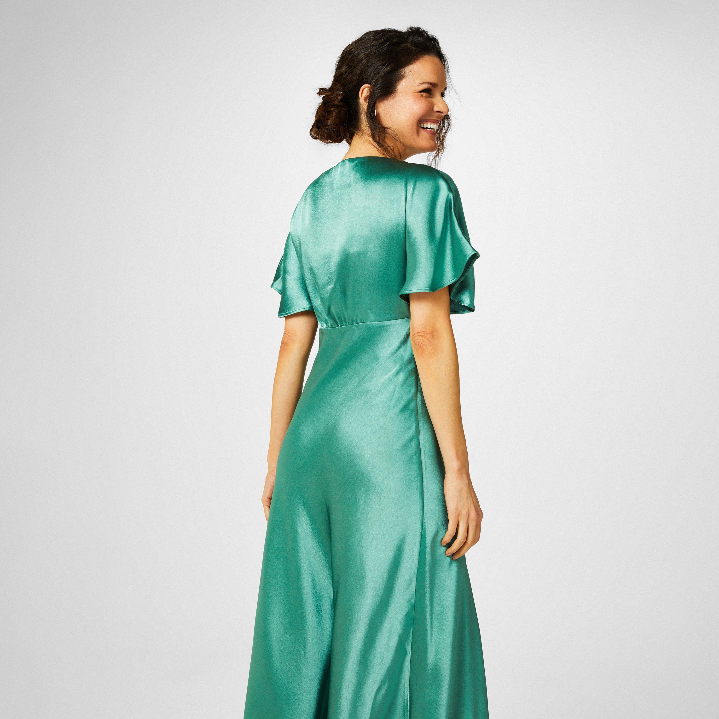 Biba Bridesmaid Satin Maxi Dress in Green