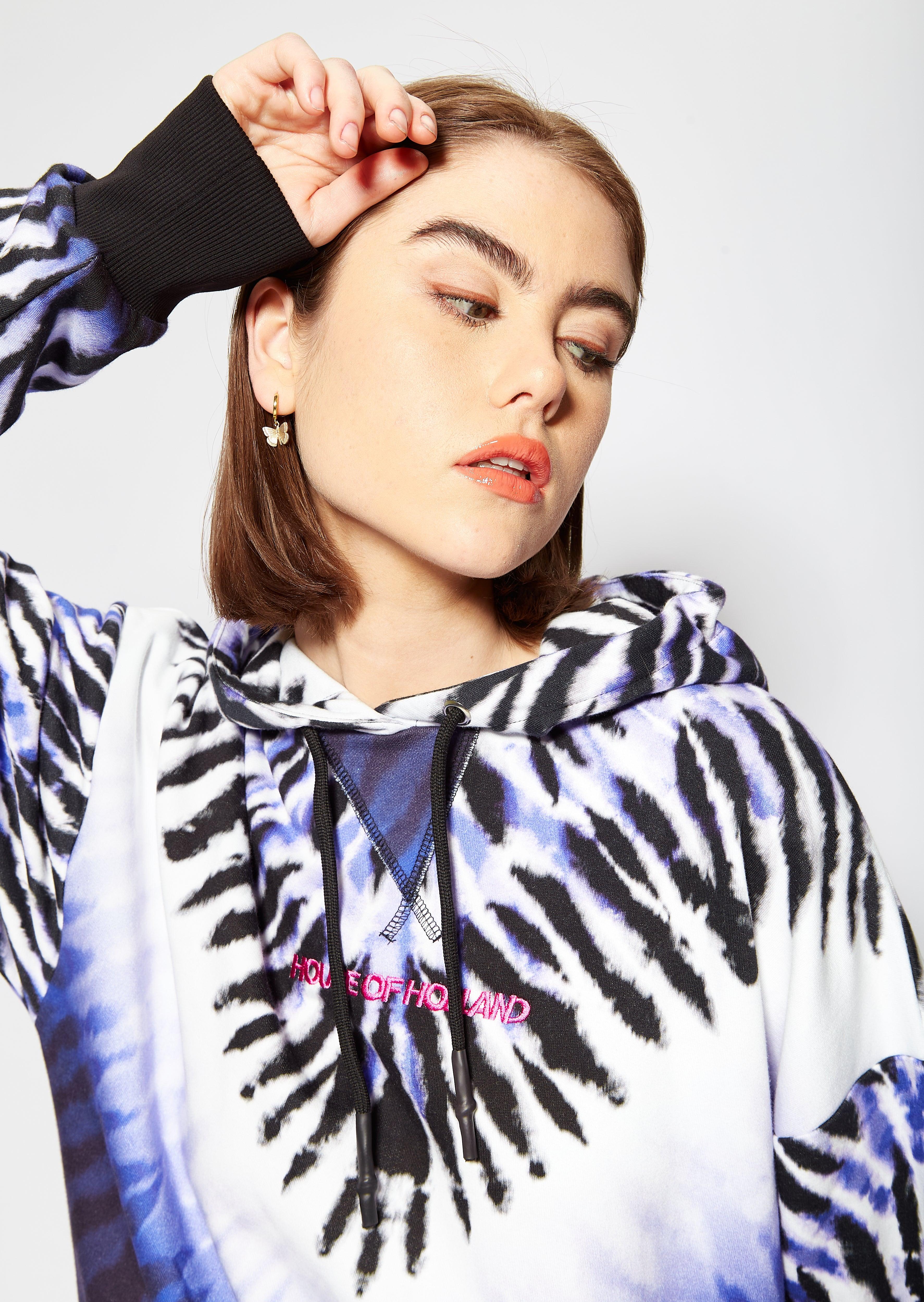 House of Holland Purple And White Tie Dye Zebra Print Hoodie in Blue | Lyst