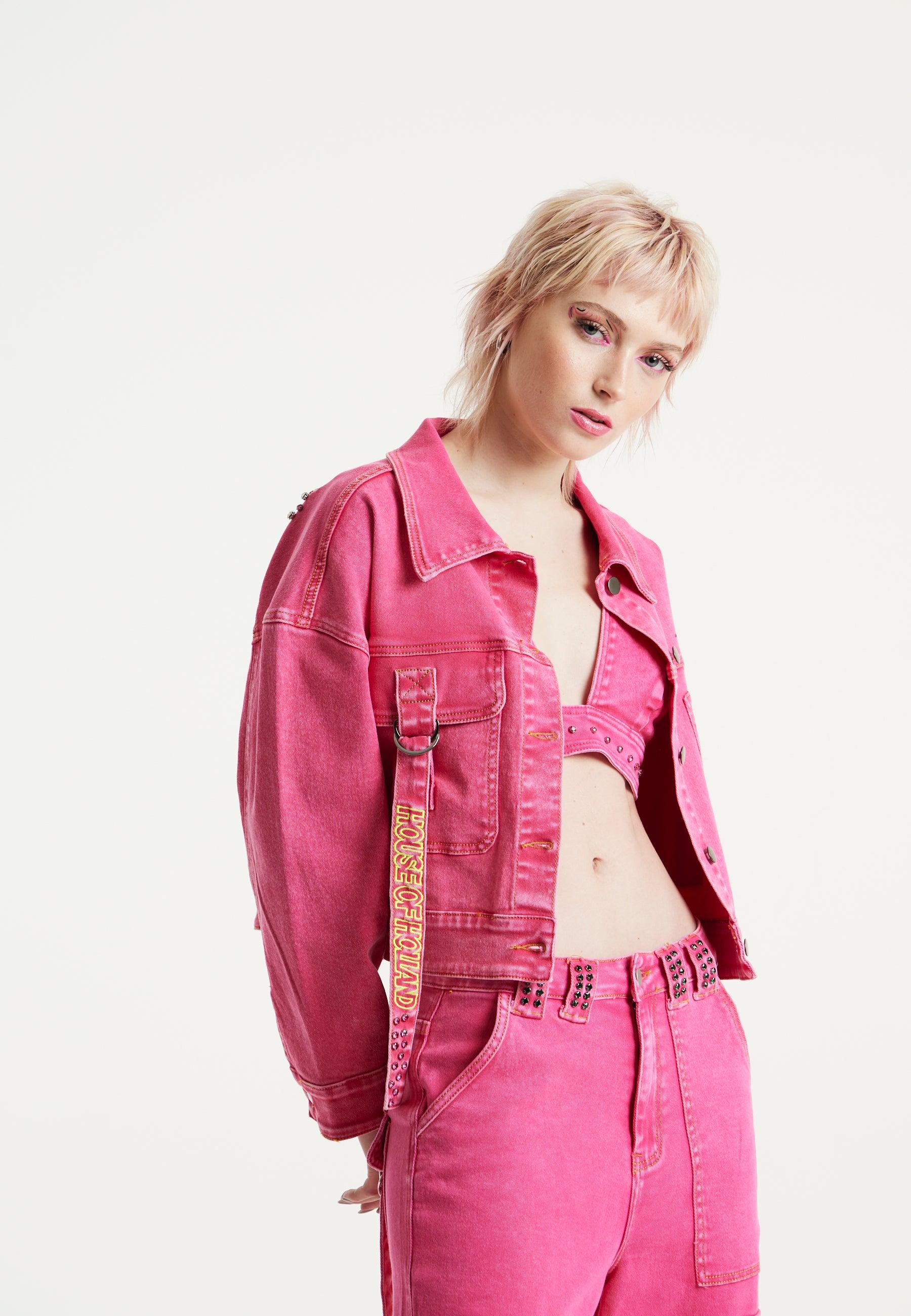 House of Holland Oversized Hot Pink Denim Jacket With Studs | Lyst