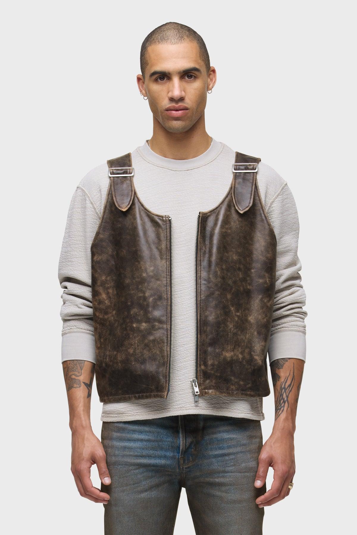 Hudson Jeans Success Leather Zip Vest in Gray for Men | Lyst