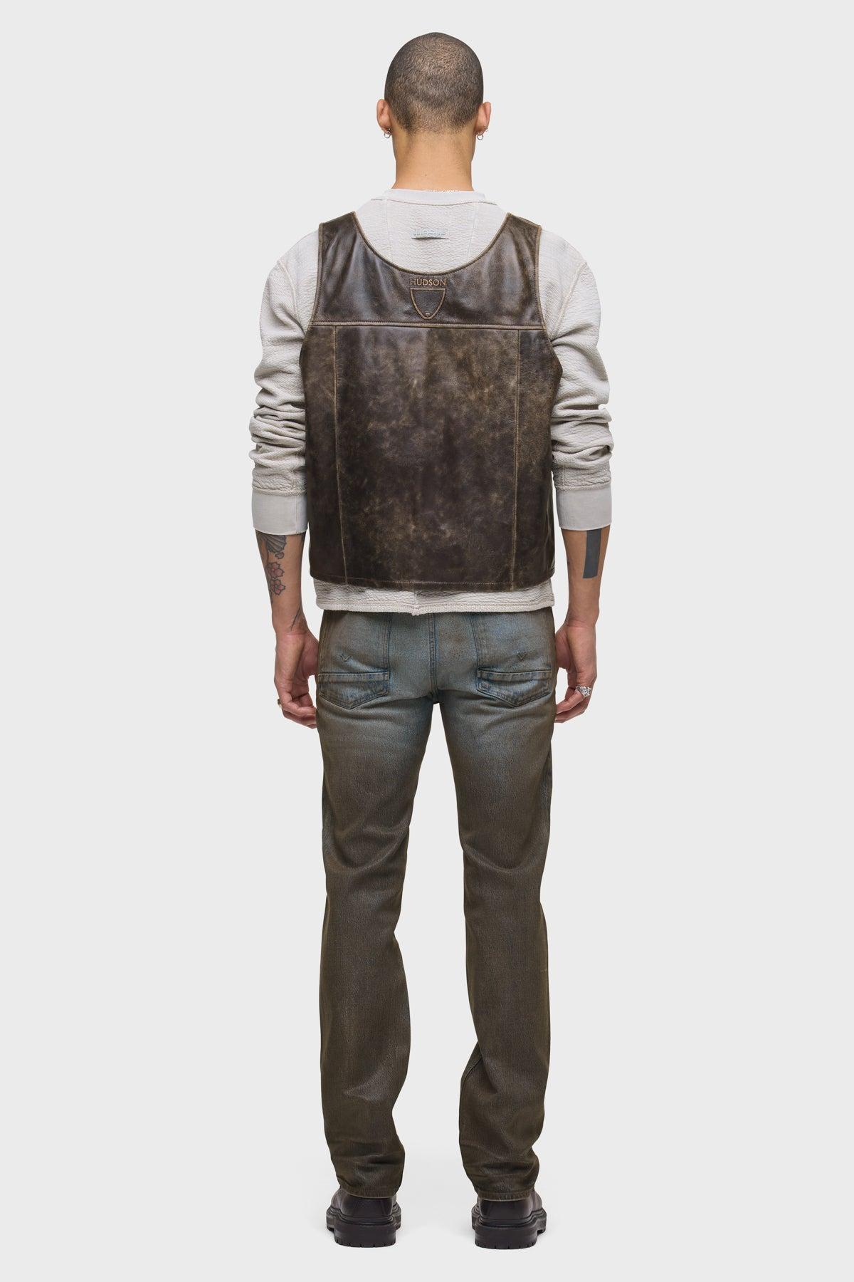 Hudson Jeans Success Leather Zip Vest in Gray for Men | Lyst