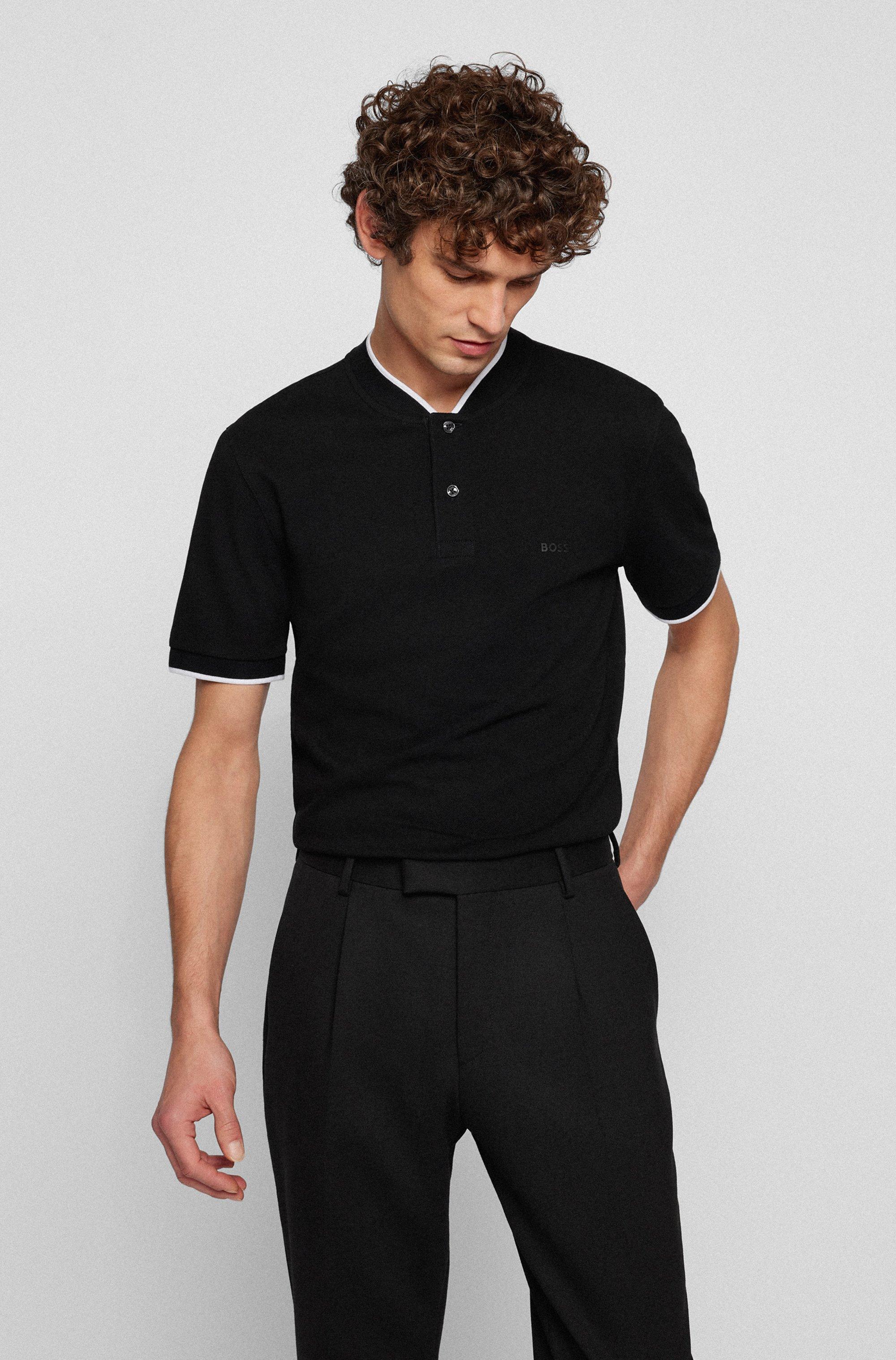 BOSS by HUGO BOSS Henley-neckline Polo Shirt In A Cotton Blend in Black for  Men | Lyst