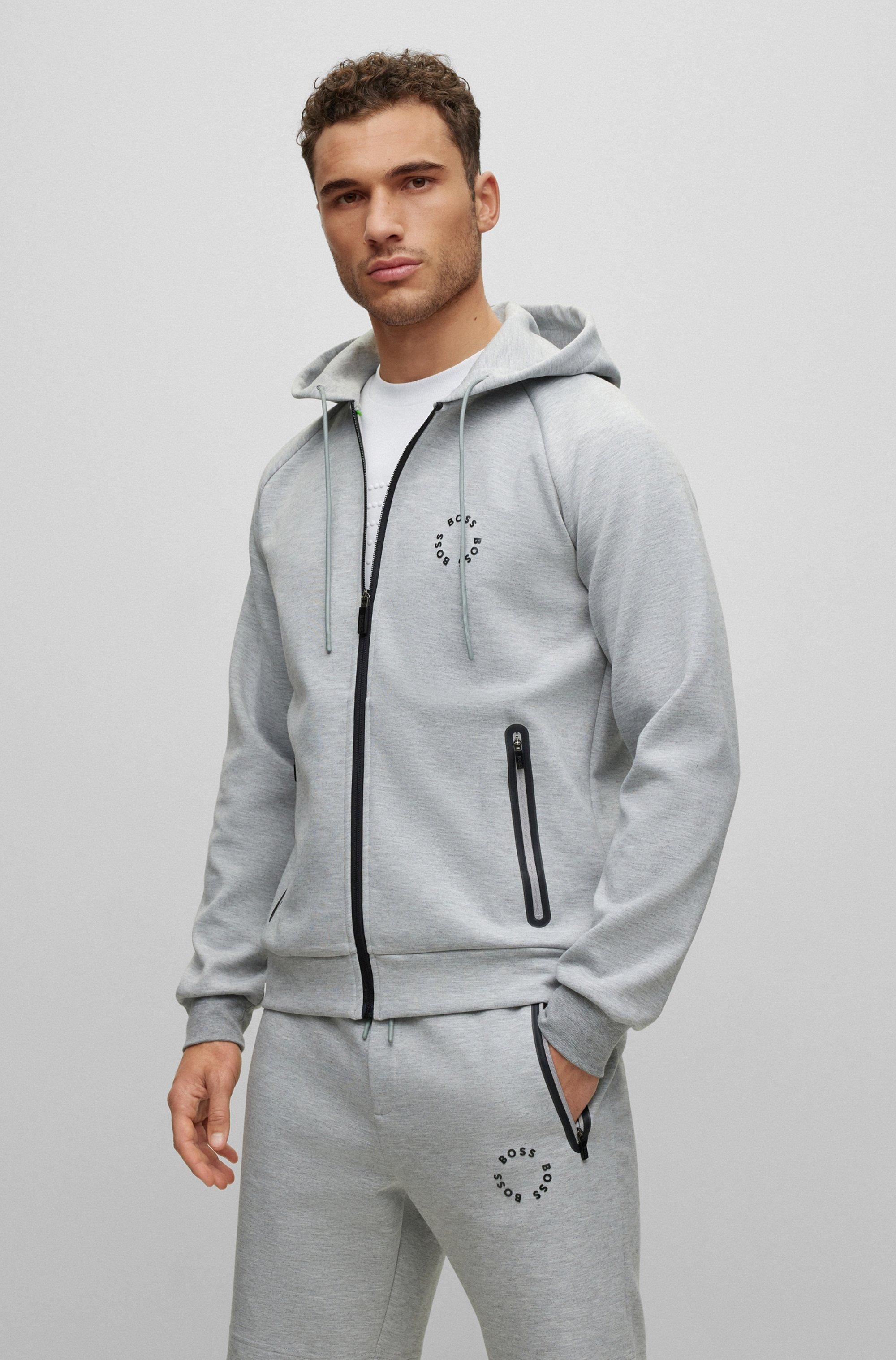 BOSS by HUGO BOSS Cotton-blend Zip-up Hoodie With Raised Logos in Gray ...