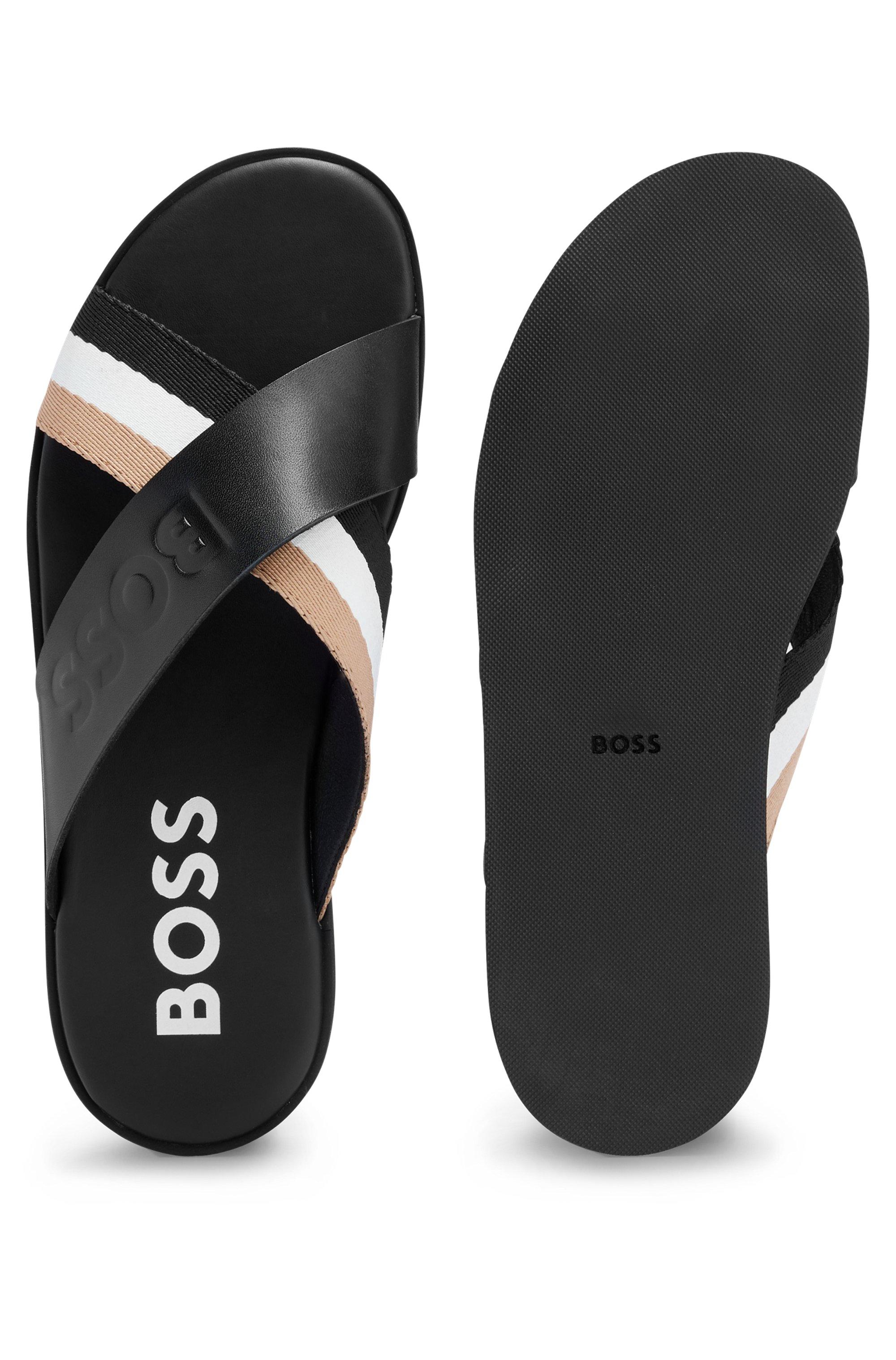 BOSS by HUGO BOSS Darrel Leather Strap Slide Sandals in Black for Men | Lyst