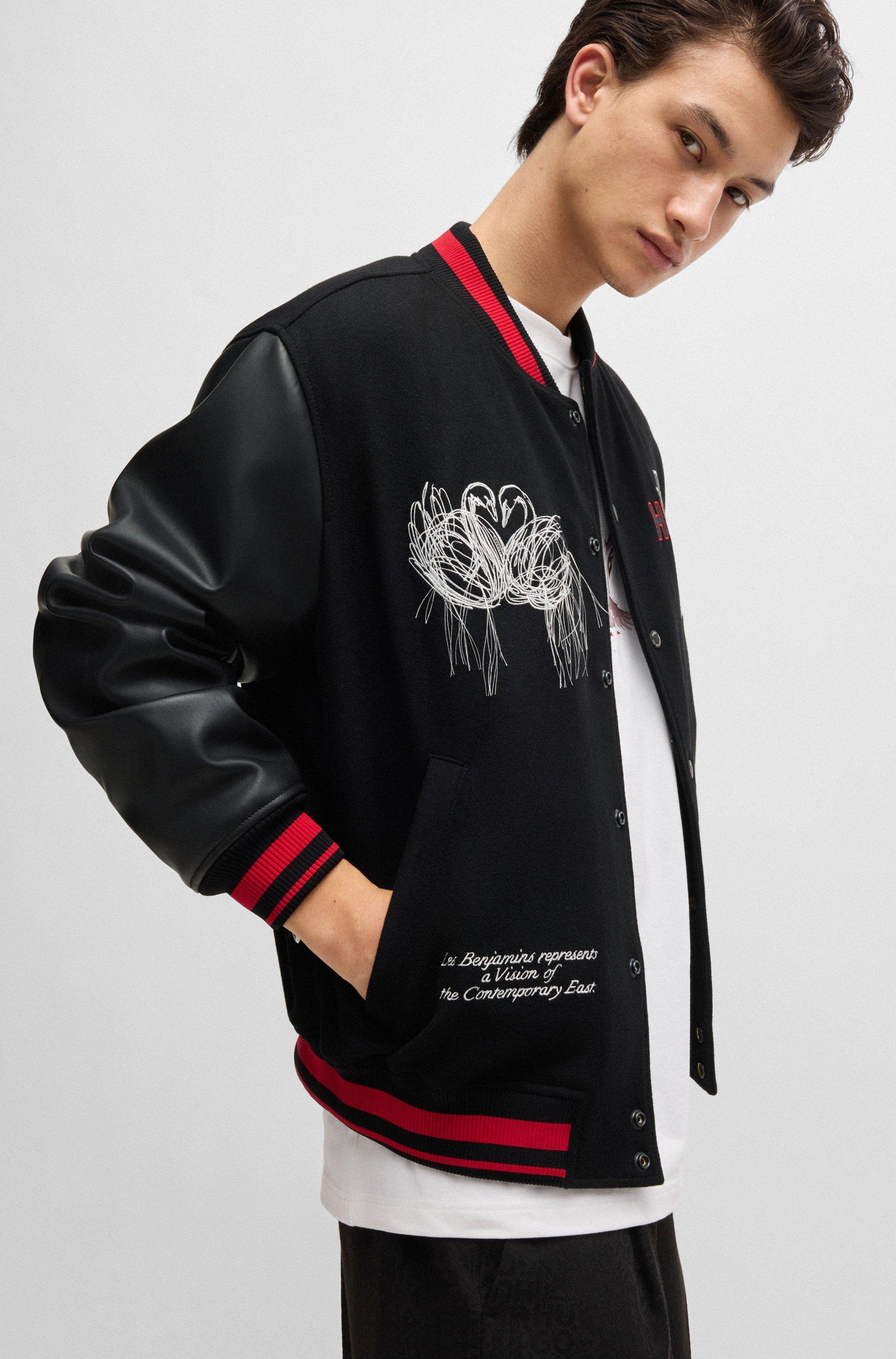 LES BENJAMINS ボンバージャケット HUGO X Les Benjamins Bomber Jacket With Special Graphics in Black