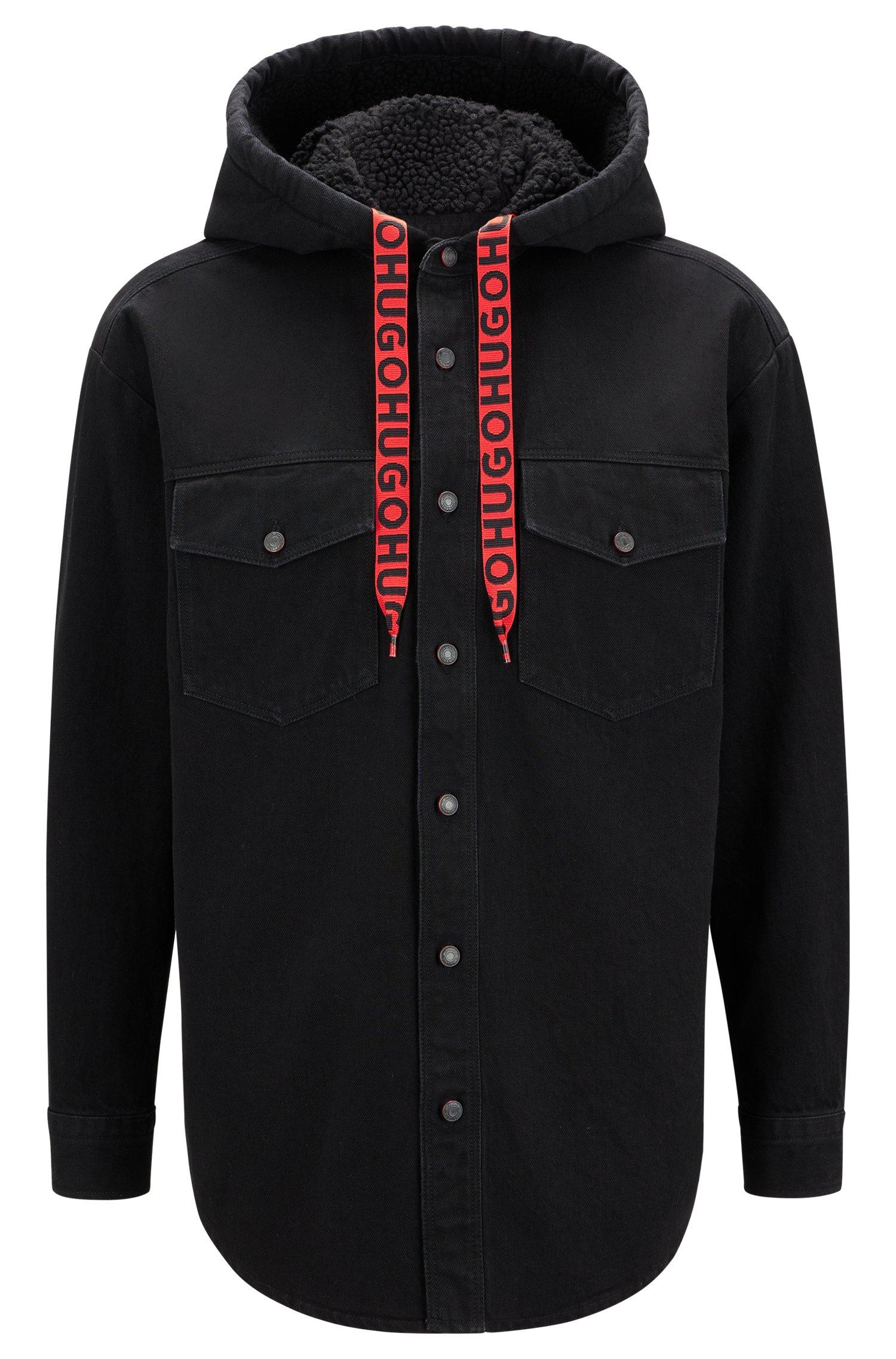 HUGO Oversizedfit Denim Overshirt With Teddylined Hood in Black for Men Lyst Canada